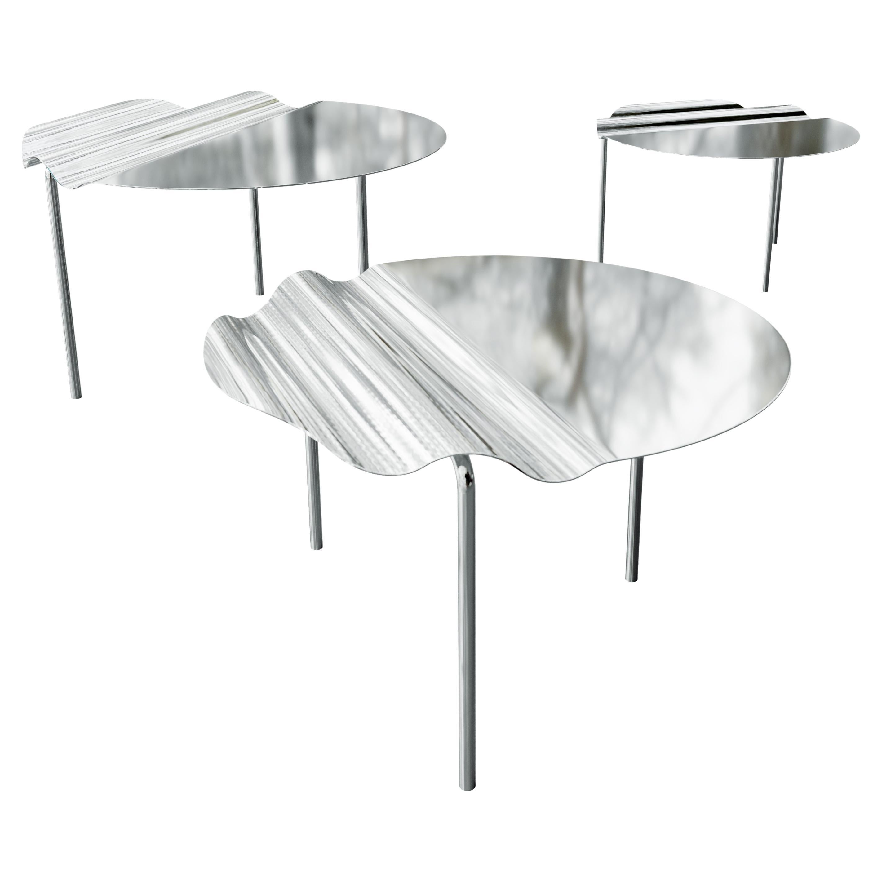 Set aus drei modernen niedrigen Tischen aus Edelstahl von DALI HOME