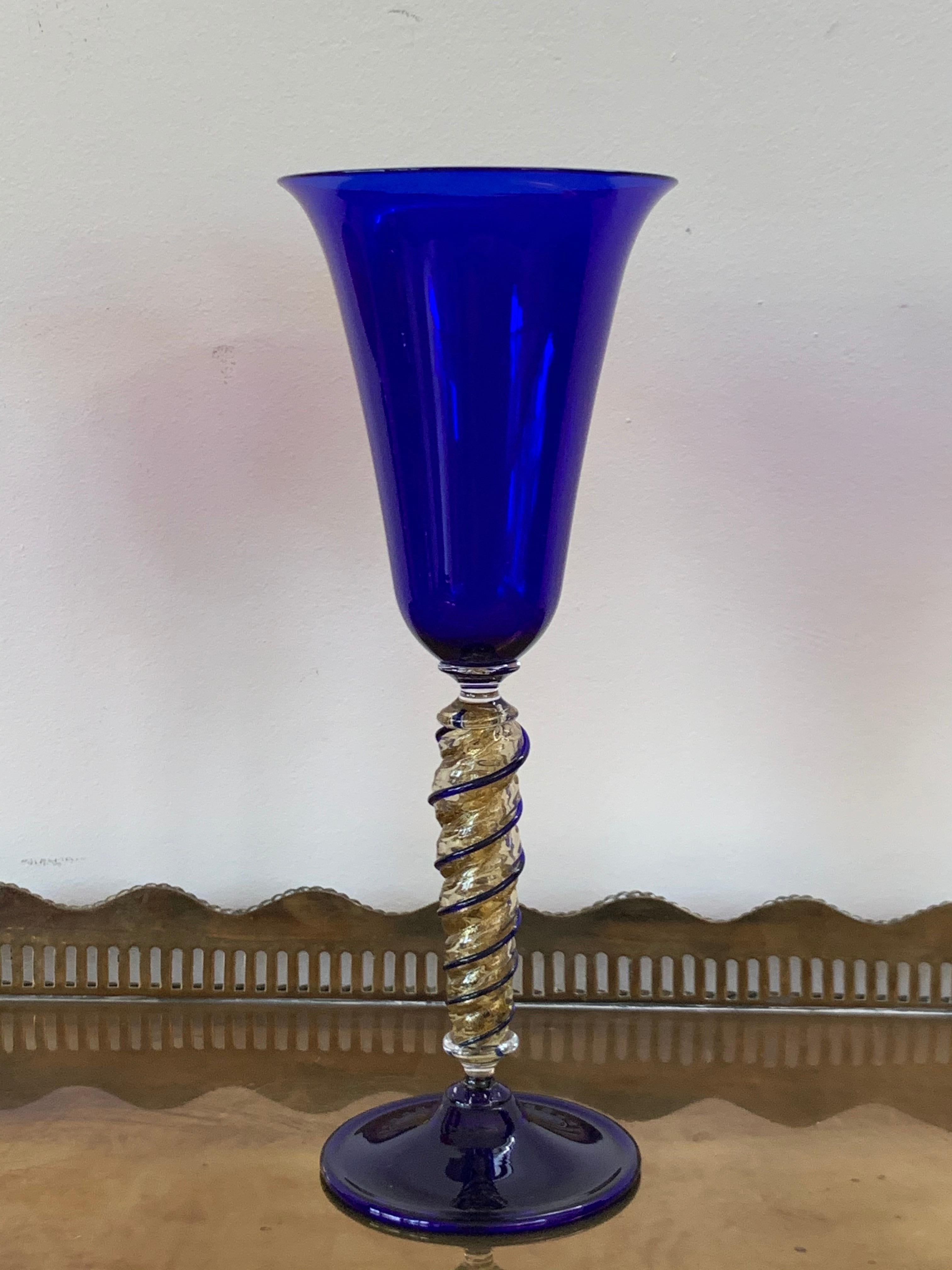 Set of Three Modern Murano Glass Goblets, Blue, Red and Amethys For Sale 3