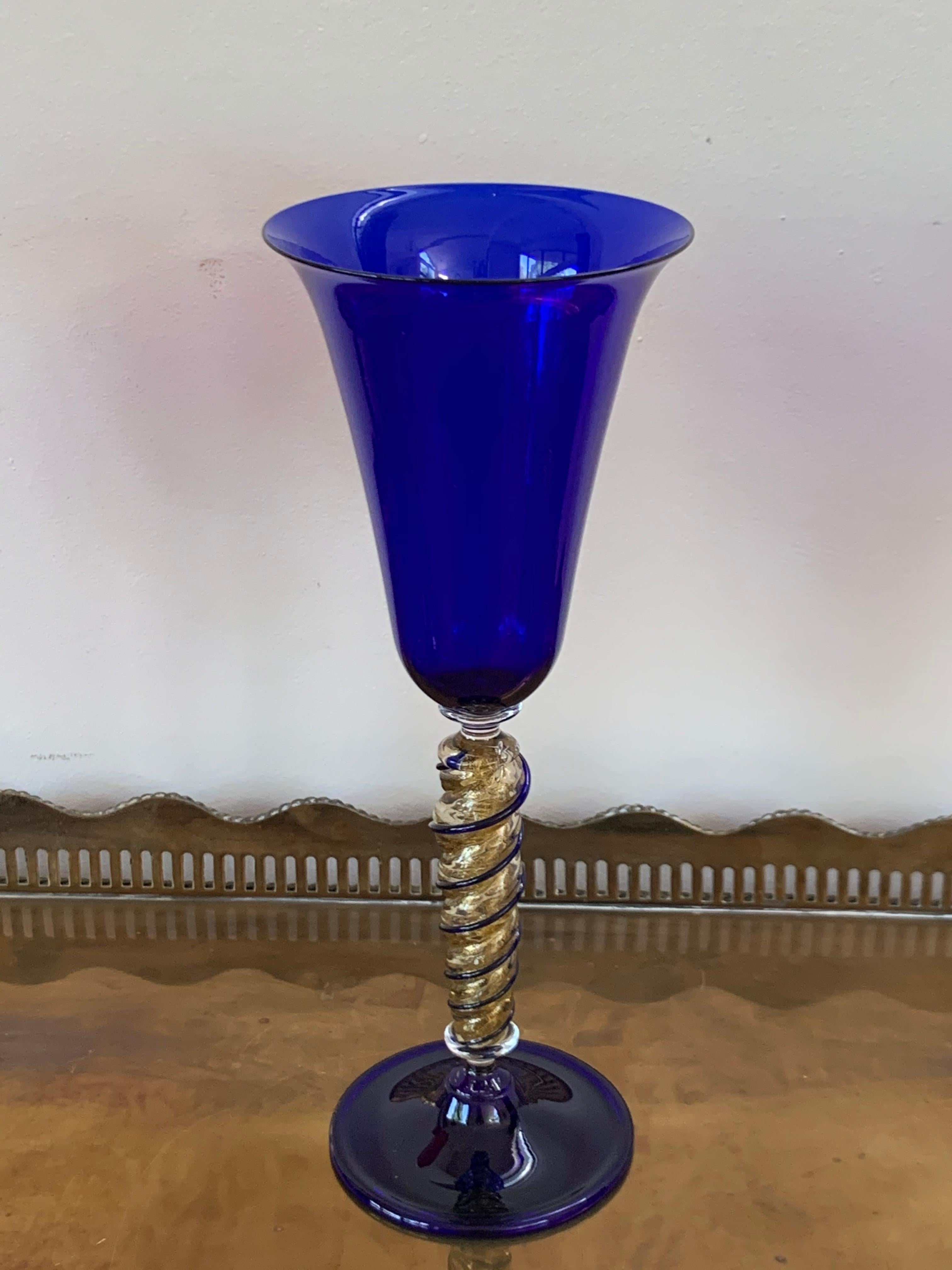 Set of Three Modern Murano Glass Goblets, Blue, Red and Amethys For Sale 4