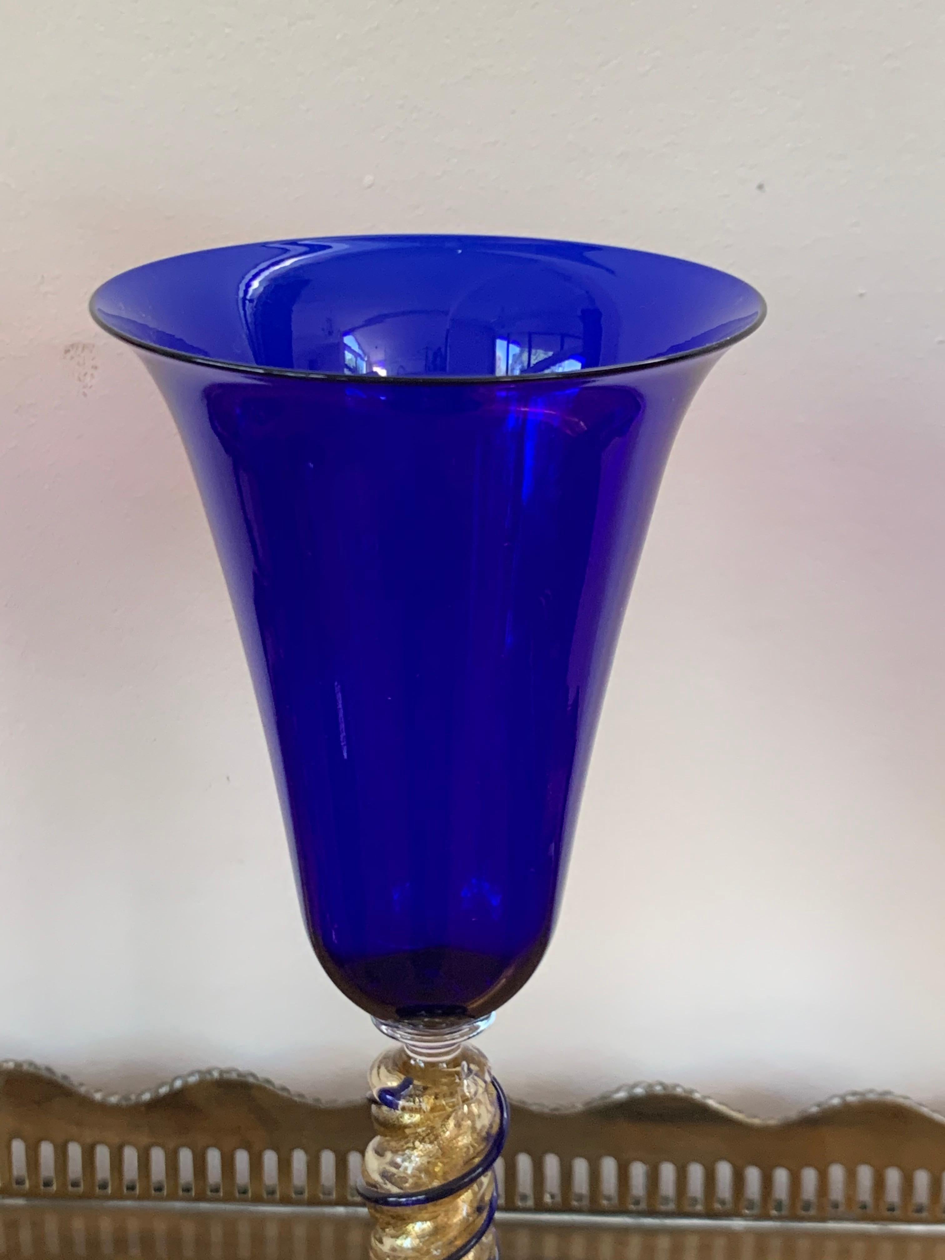 Set of Three Modern Murano Glass Goblets, Blue, Red and Amethys For Sale 5