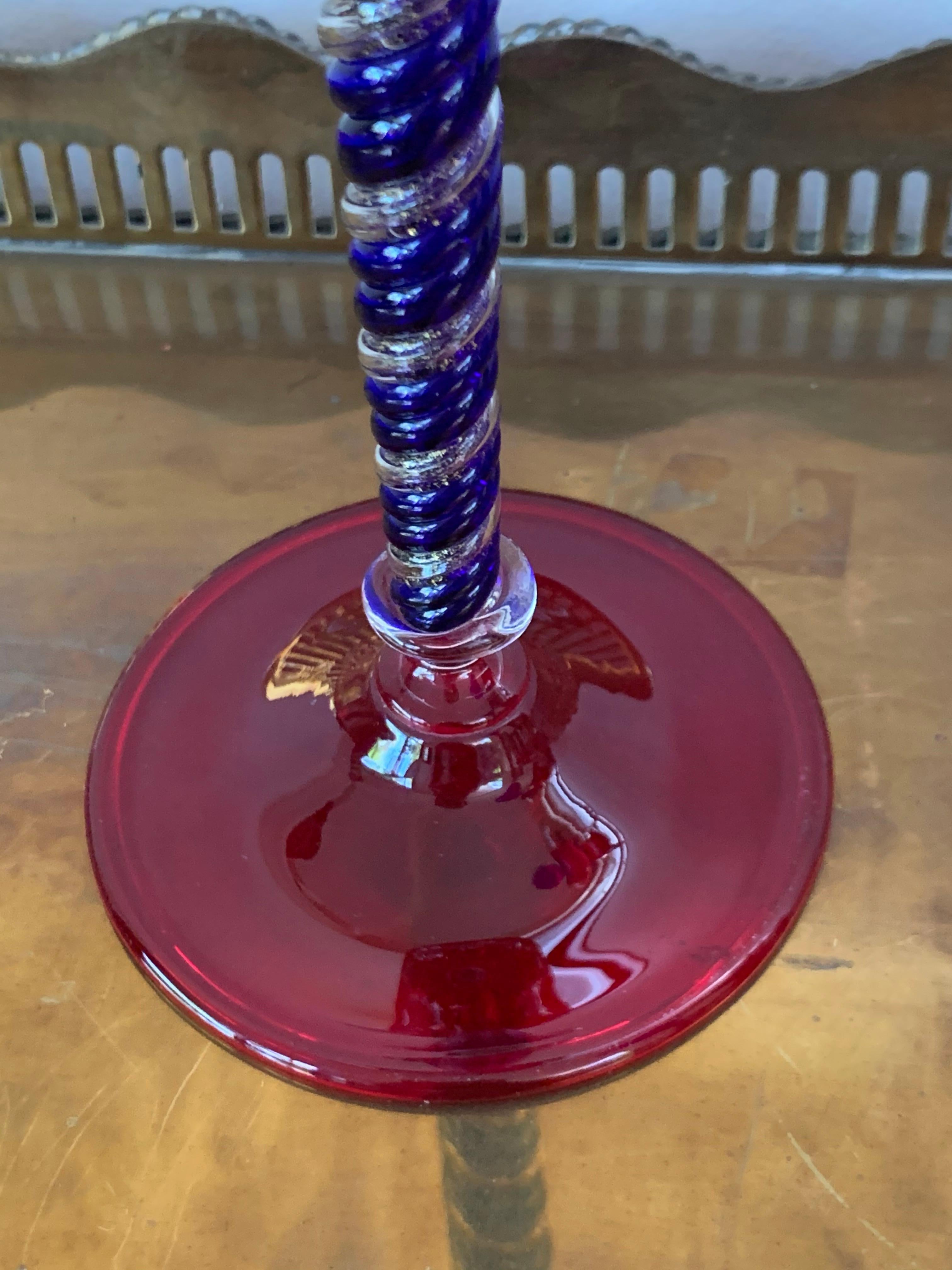 Set of Three Modern Murano Glass Goblets, Blue, Red and Amethys In Good Condition For Sale In Miami, FL