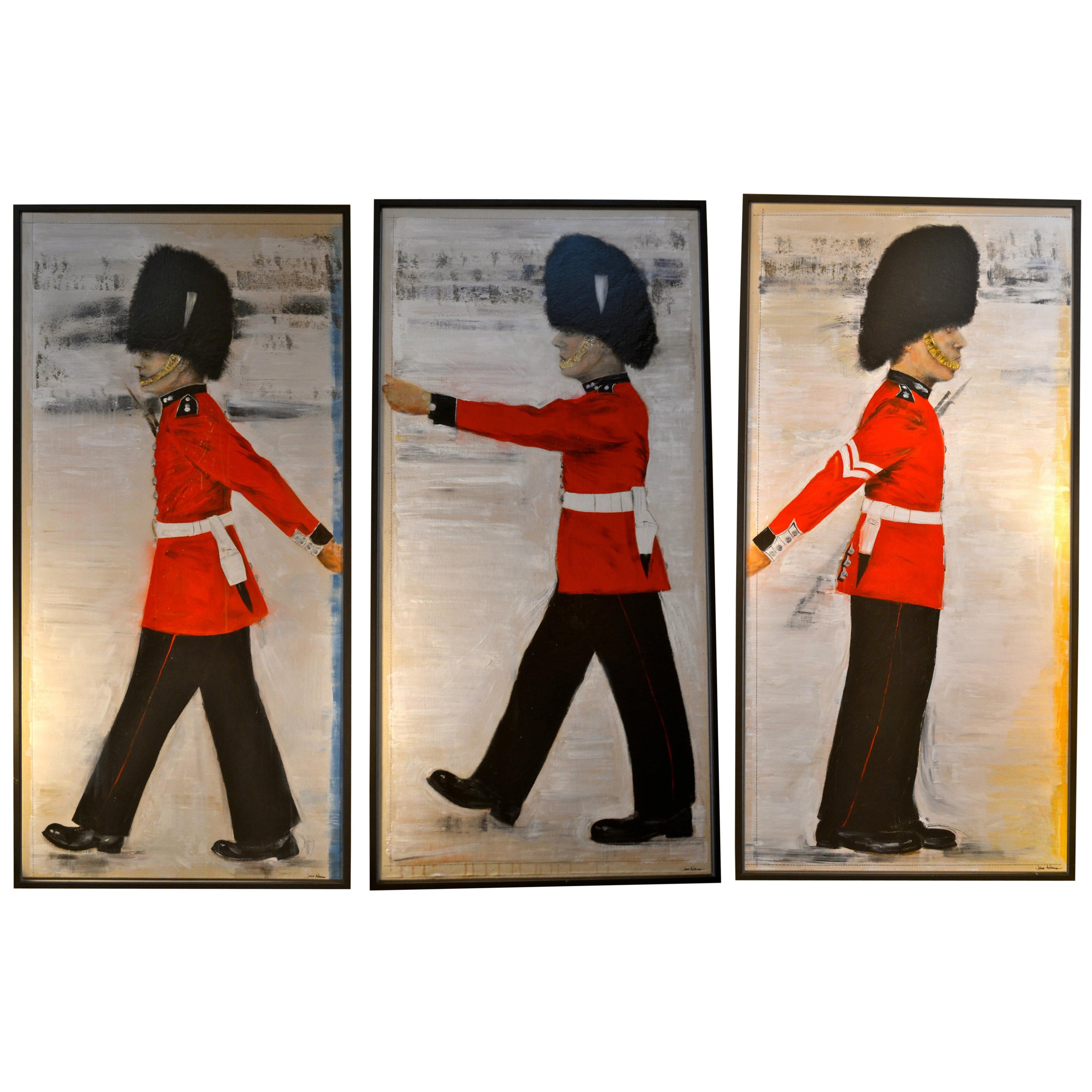 Set of Three Modern  “Queen’s Guard” Series Oil Paintings by Jane Adams 
