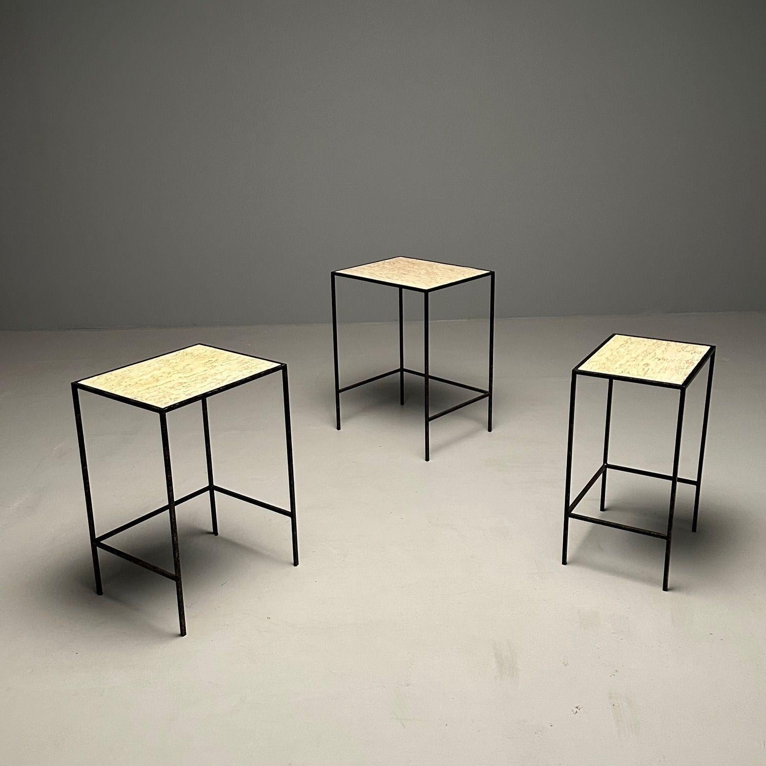 Ralph Lauren, Modern Nesting Tables, Faux Travertine, Metal, 21st C. en vente 7