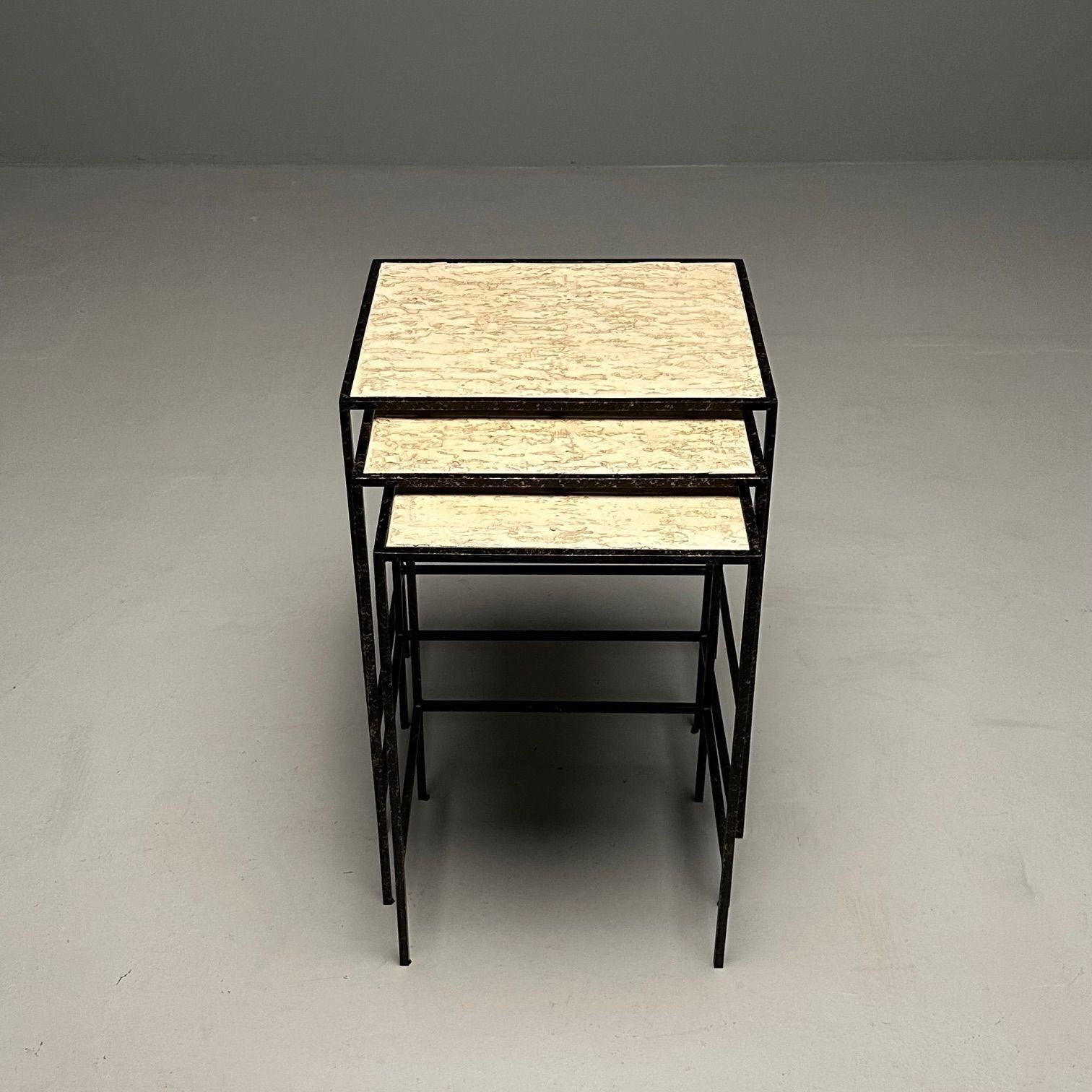 Métal Ralph Lauren, Modern Nesting Tables, Faux Travertine, Metal, 21st C. en vente