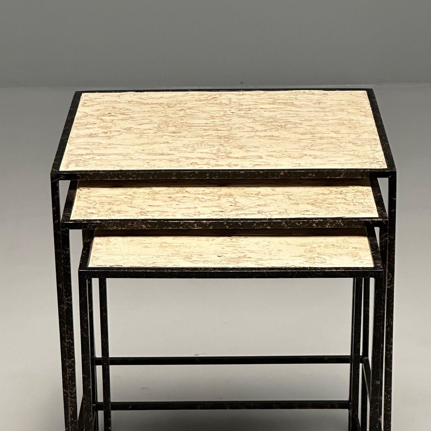 Ralph Lauren, Modern Nesting Tables, Faux Travertine, Metal, 21st C. For Sale 4