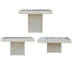 Set of Three Modern Willy Rizzo Style Travertine Nesting Coffee or Side Tables