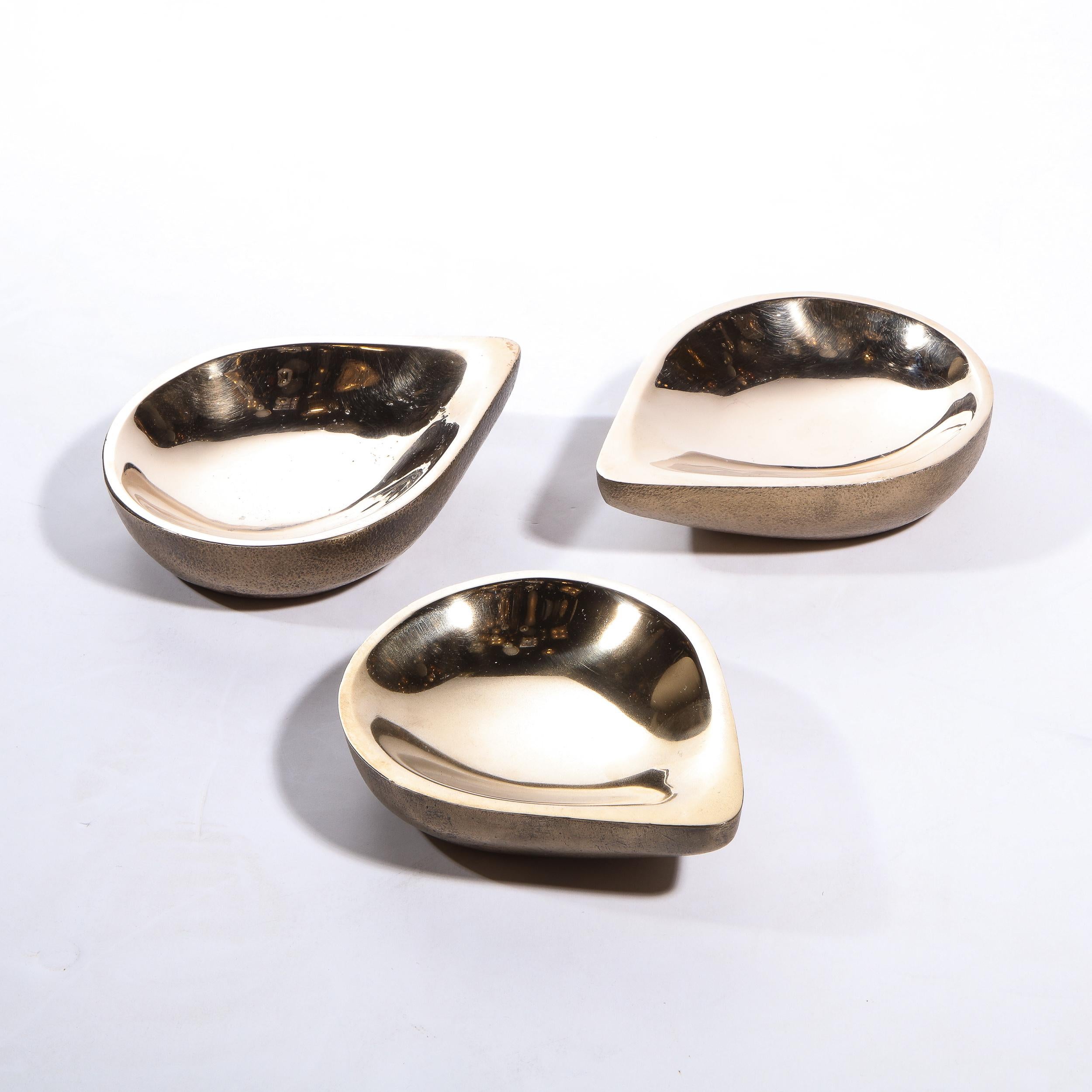 American Set of Three Modernist Bronze Teardrop Form Bowls by Steven Haulenbeek