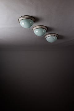 Set of three modernist flush mounts with opaline glass