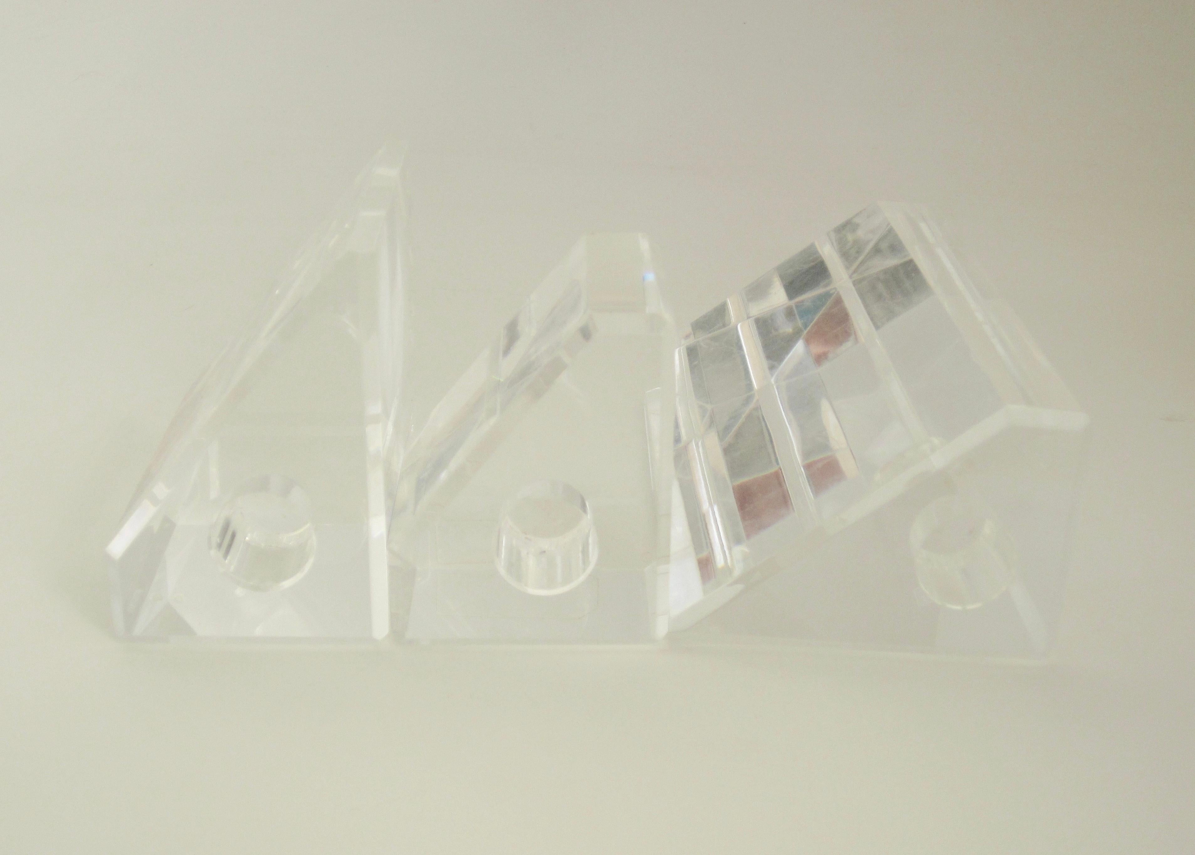 Set of Three Modernist Geometric Form Lucite Candlesticks For Sale 5