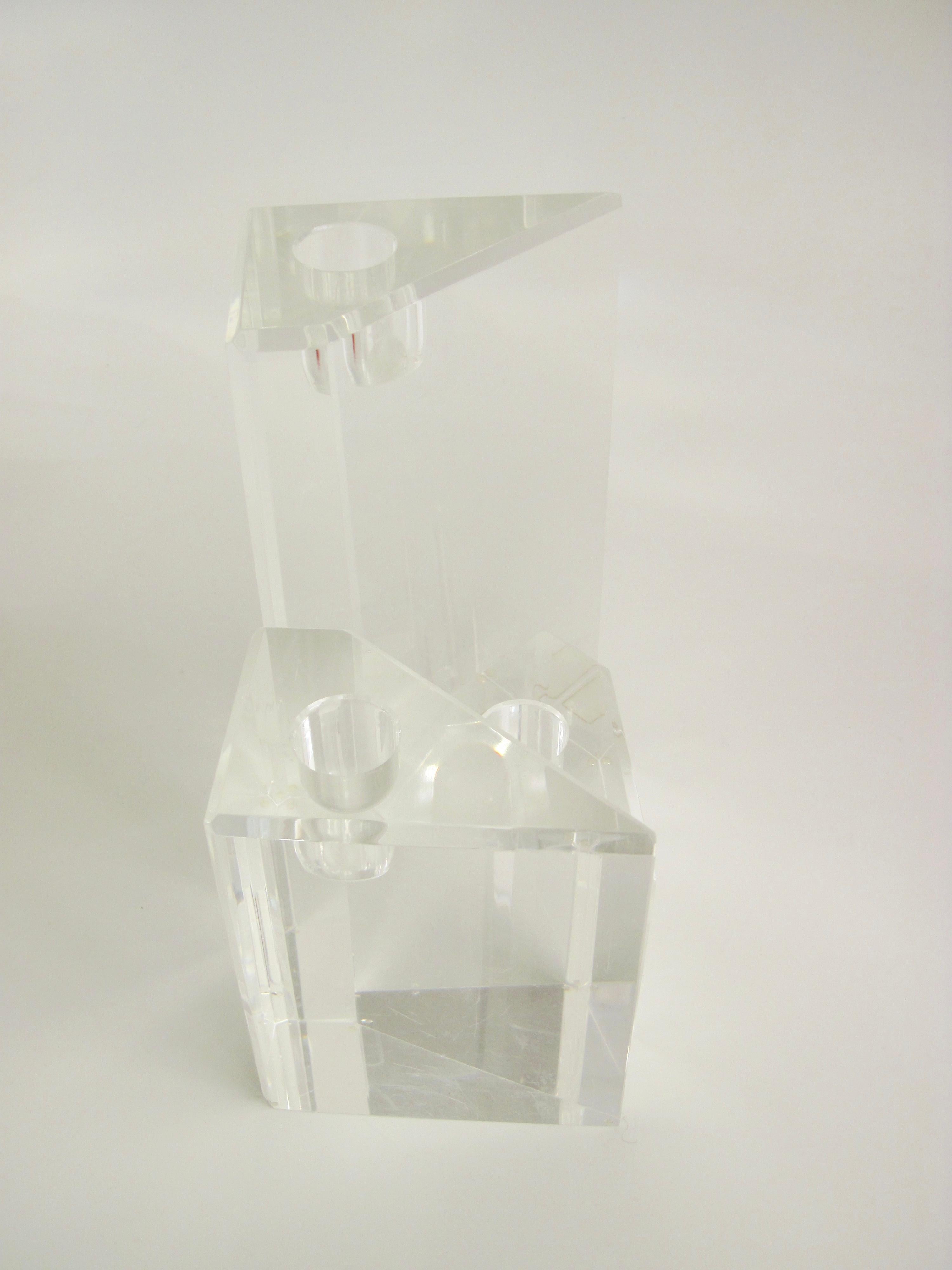 20th Century Set of Three Modernist Geometric Form Lucite Candlesticks For Sale