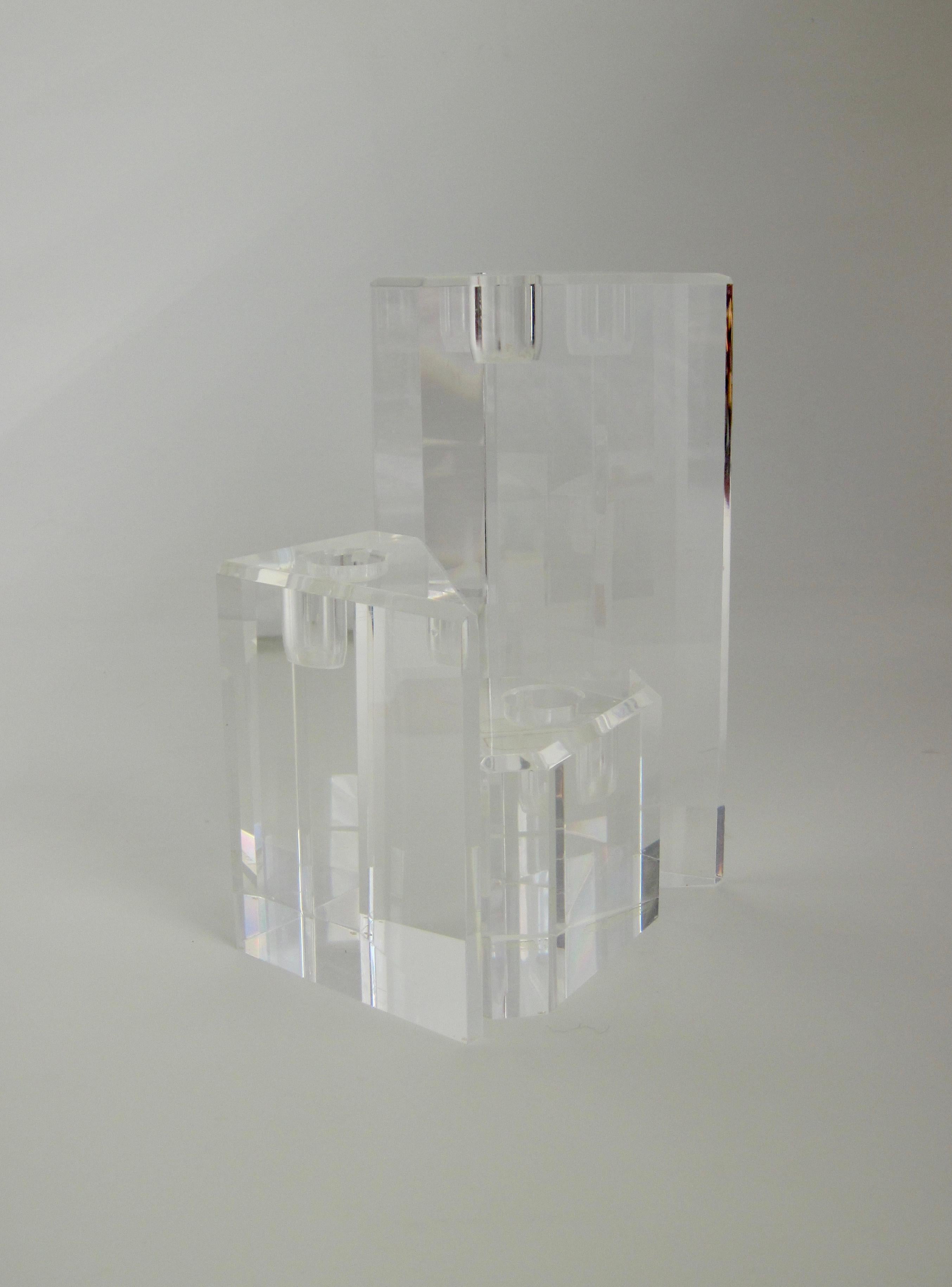Set of Three Modernist Geometric Form Lucite Candlesticks For Sale 2