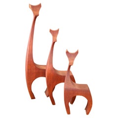 Set of Three Modernist Giraffe Wood Sculptures by Del Zotto Studios