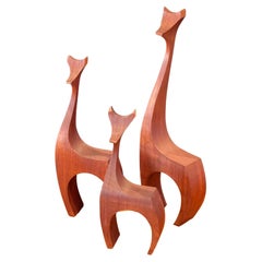 Set of Three Modernist Giraffe Wood Sculptures by Del Zotto Studios