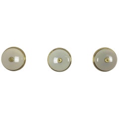 Vintage Set of Three Modernist Metal, Brass and Glass Wall Light Sconces Made in Italy