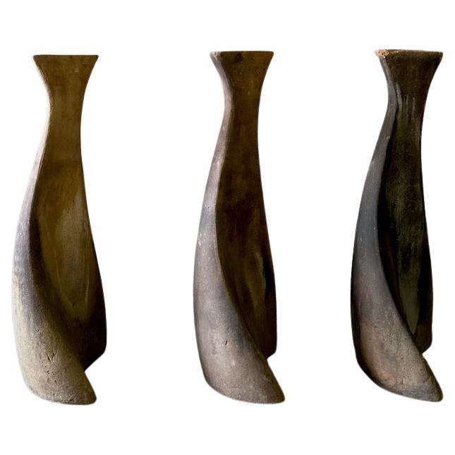 Set of Three Modernist Terracotta Vases For Sale