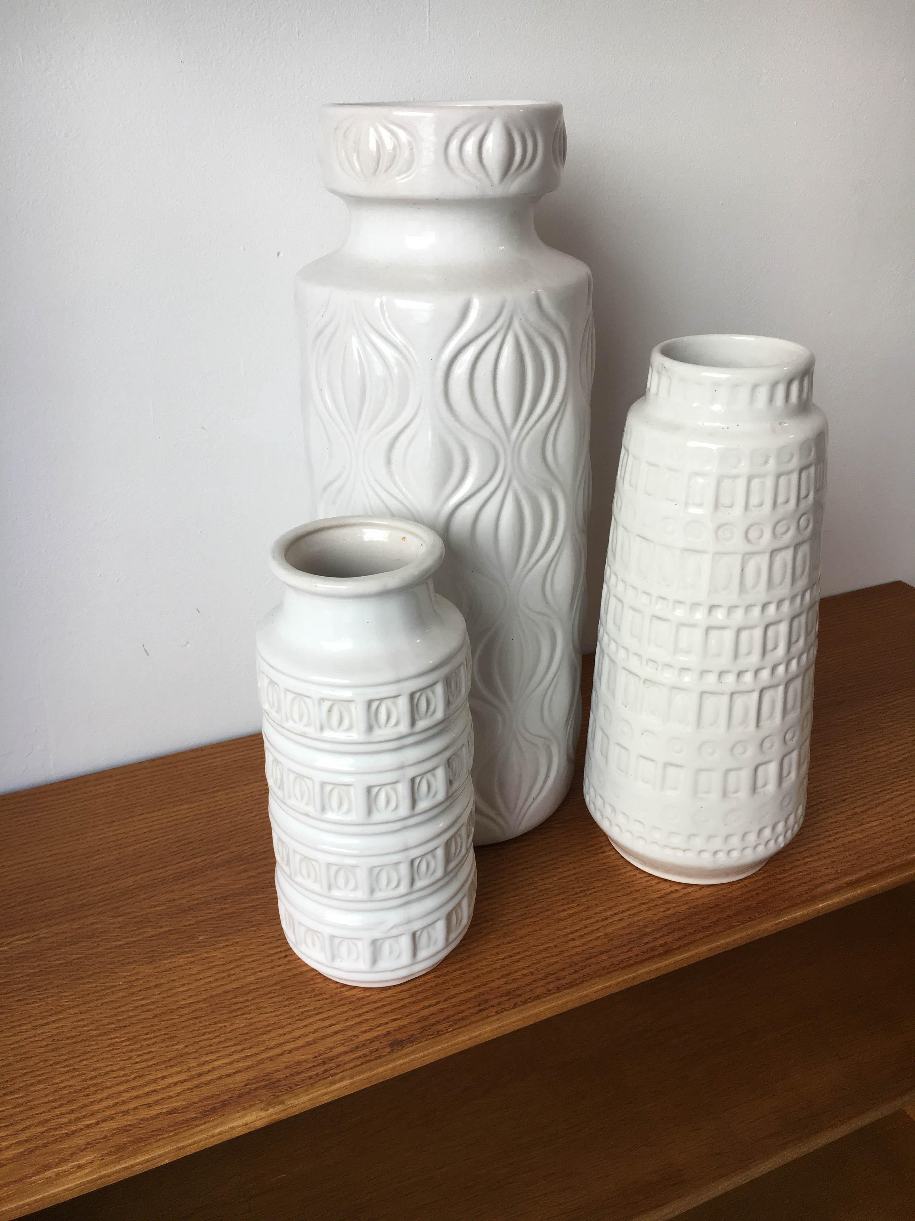 Glazed Set of Three Modernist West German Pottery Mid-Century Modern Vessels or Vases For Sale