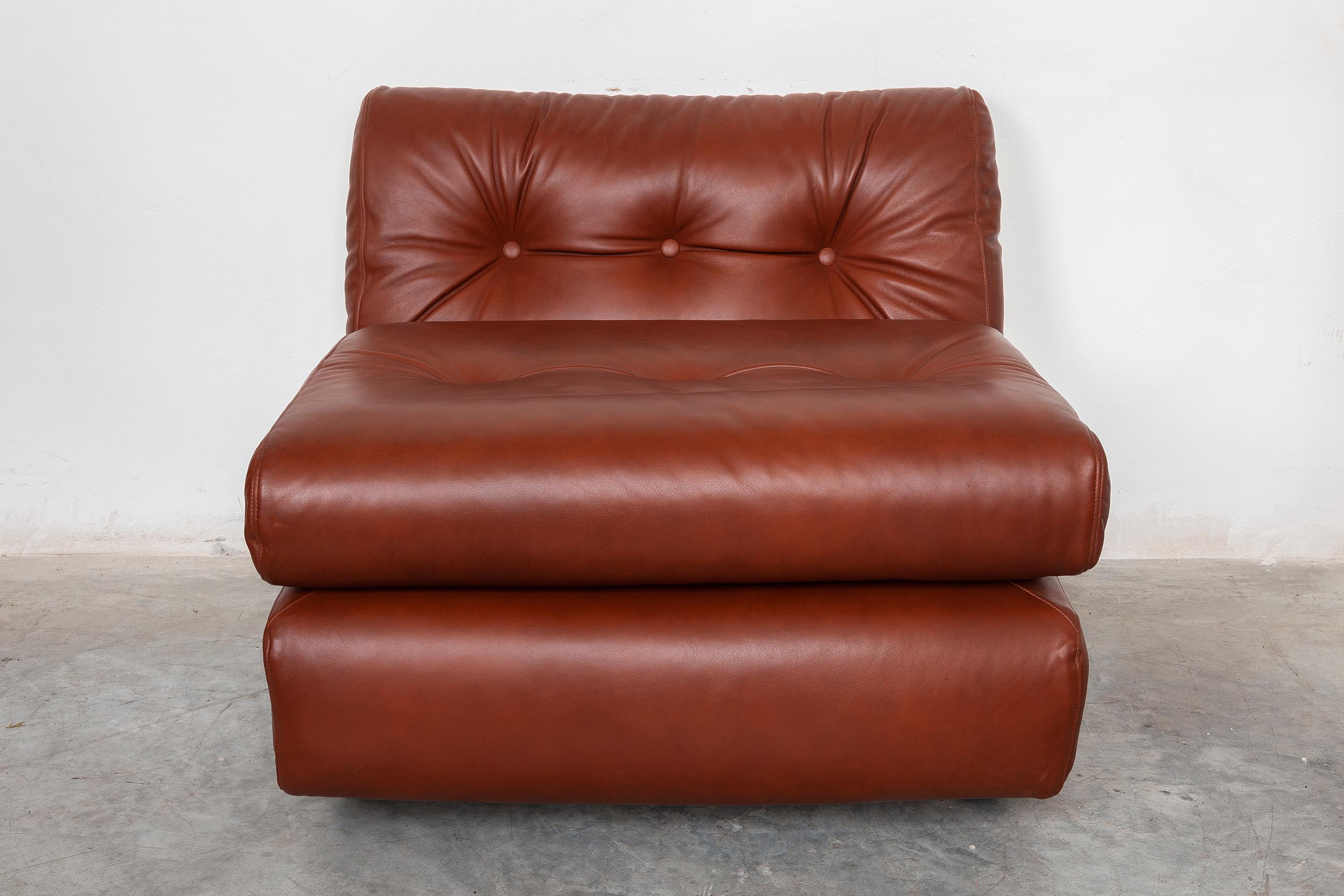 Mid-Century Modern Set of Three Modular Brown Leather 