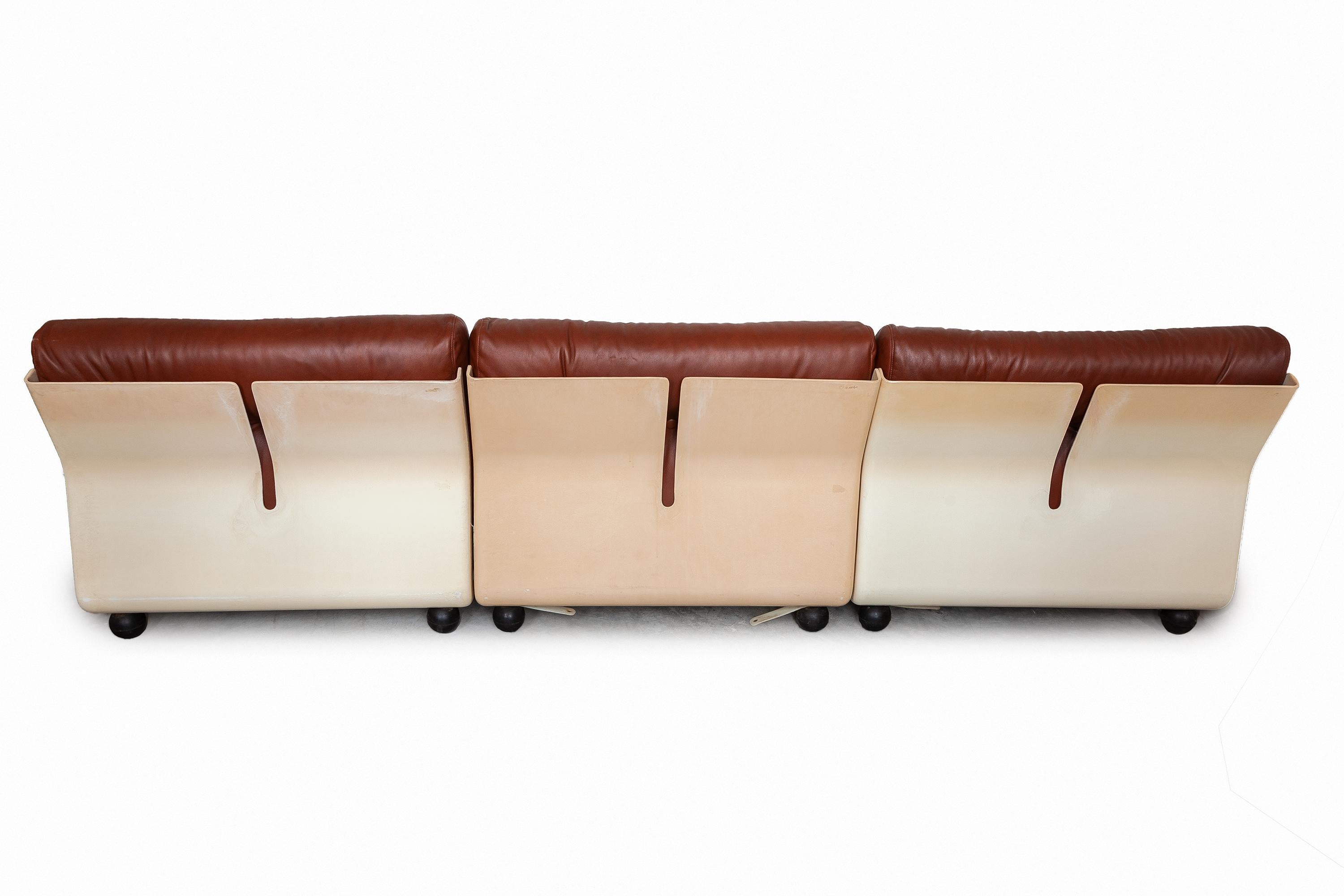 Set of Three Modular Brown Leather 