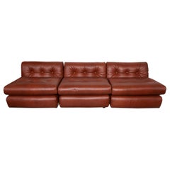 Set of Three Modular Brown Leather "Amanta" Lounge Chairs by Mario Bellini Italy