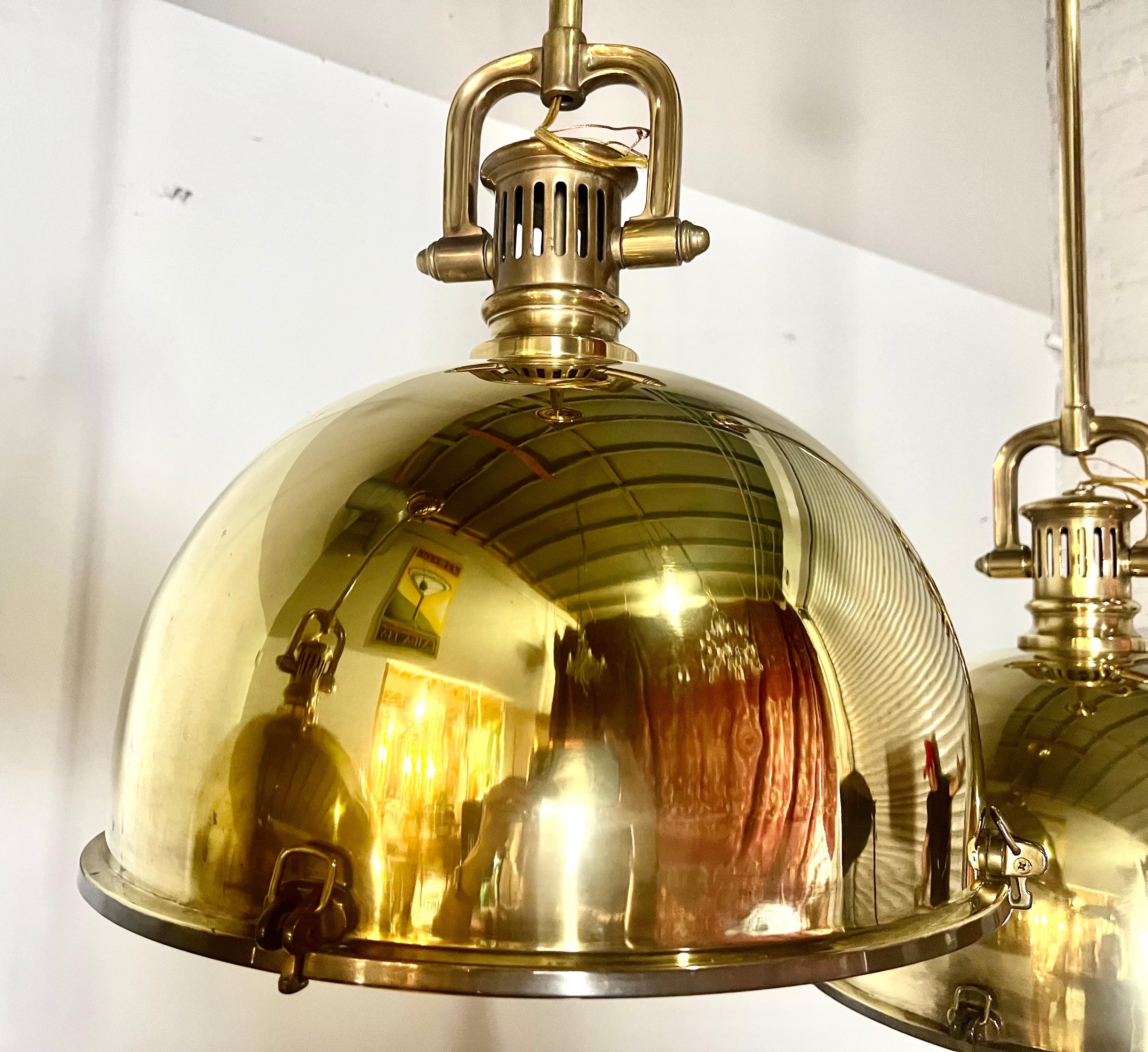 Modern Set of Three Monumental Brass Domed Shaped Pendants  For Sale