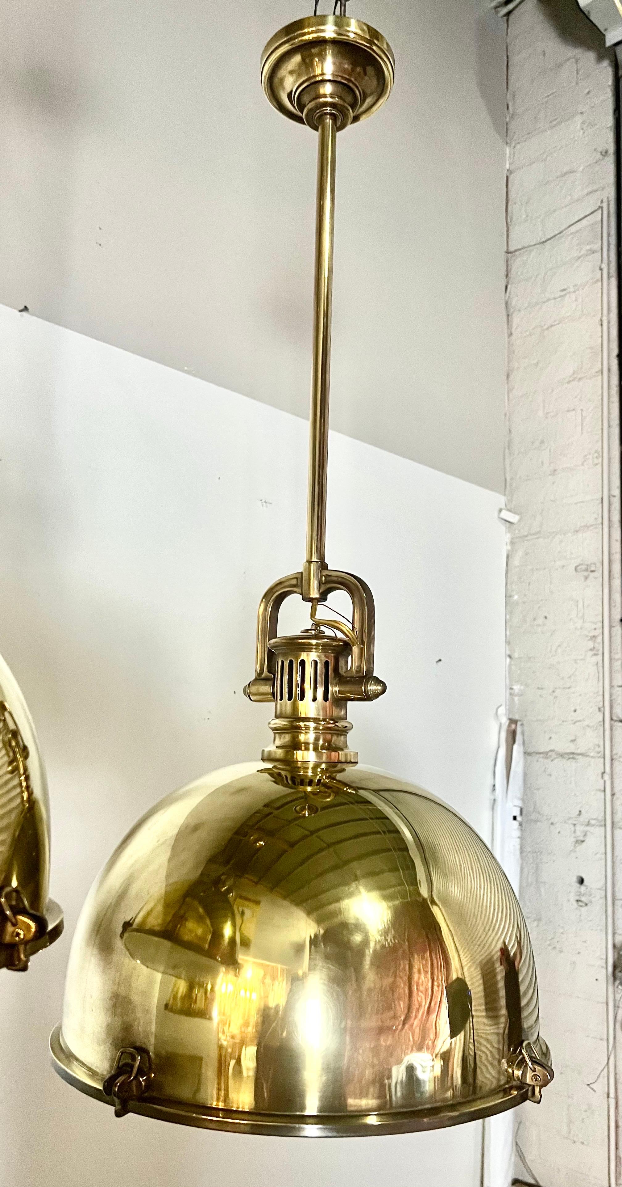 American Set of Three Monumental Brass Domed Shaped Pendants  For Sale