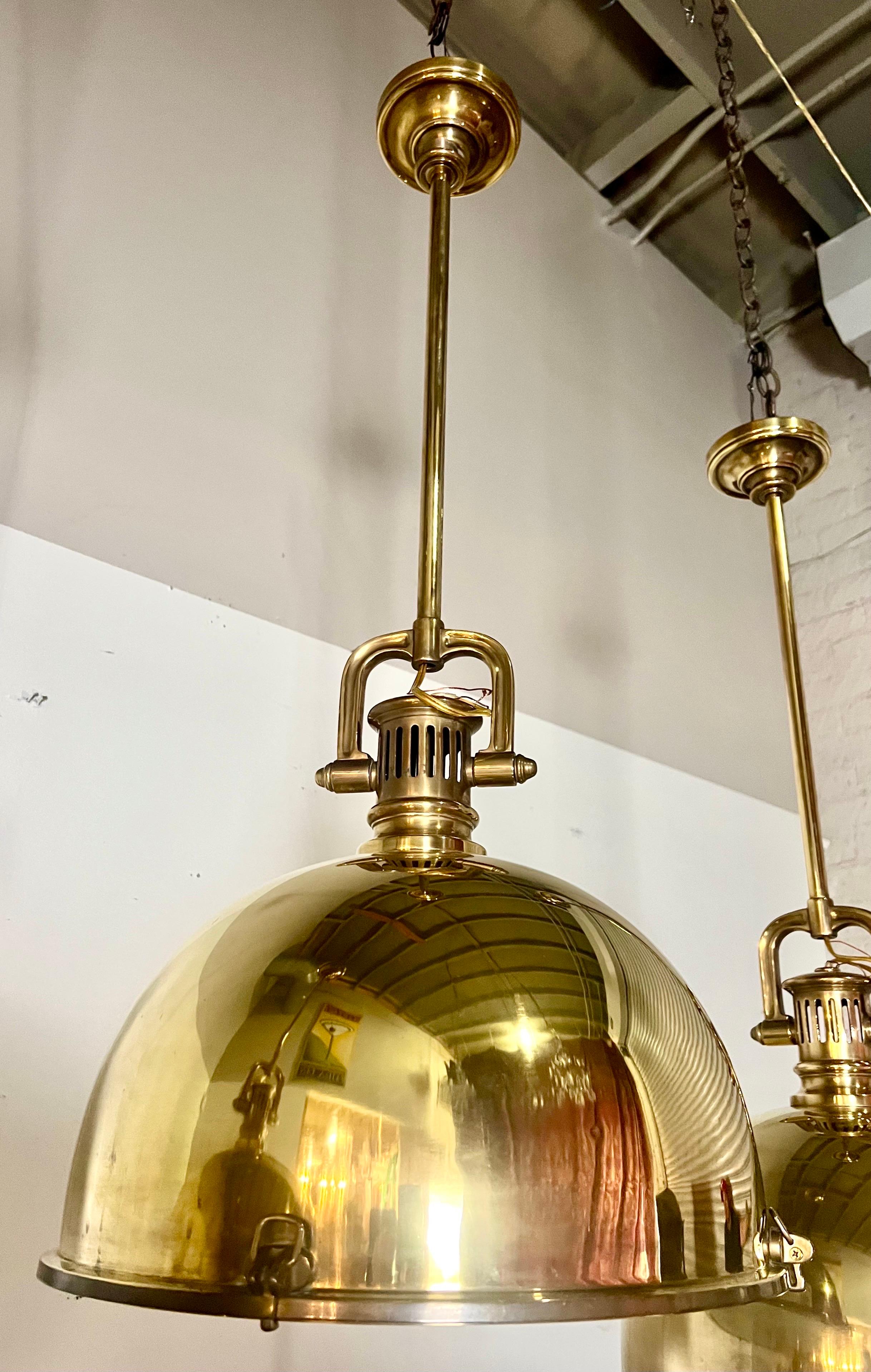 Set of Three Monumental Brass Domed Shaped Pendants  In Good Condition For Sale In Los Angeles, CA
