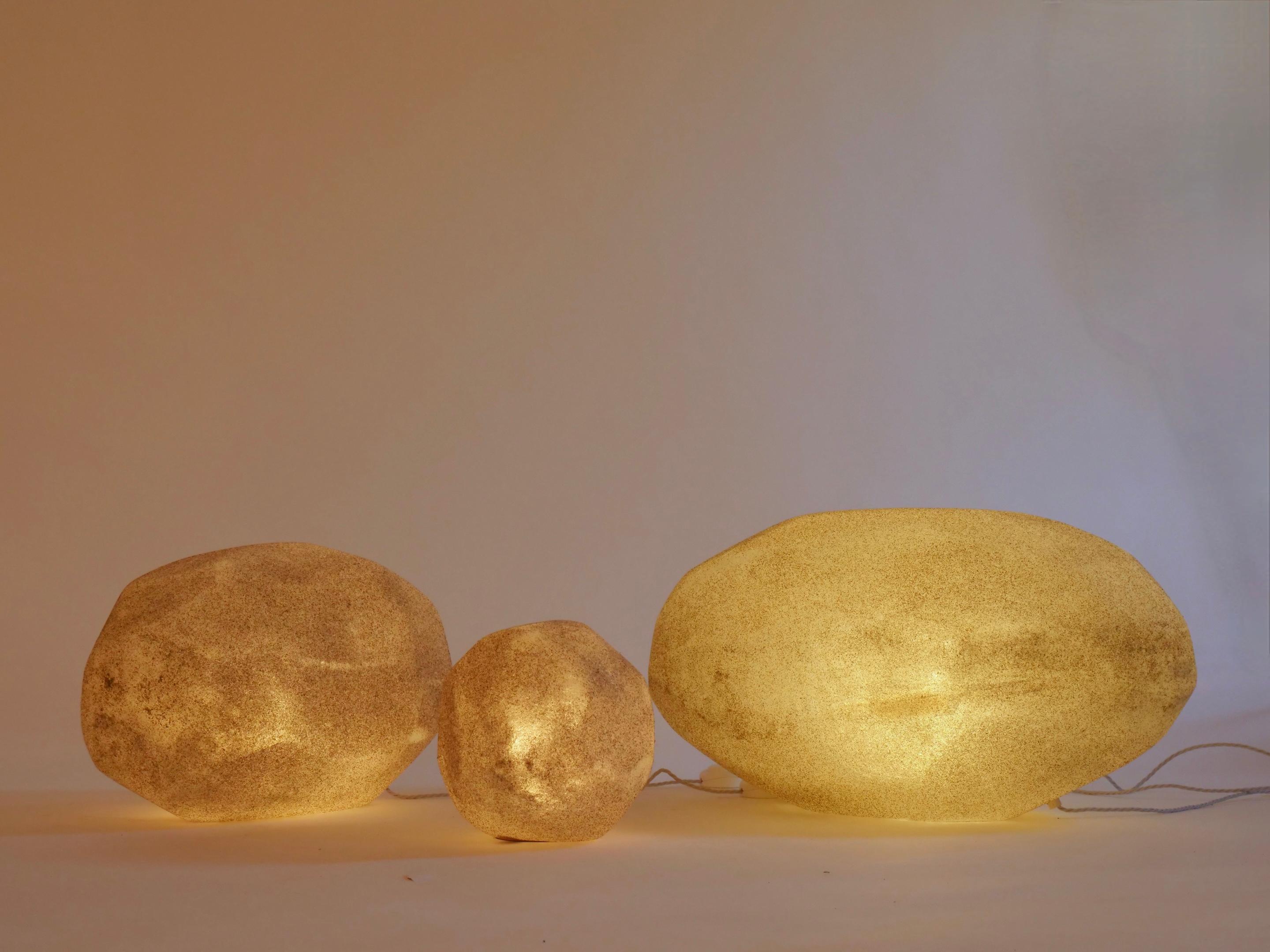 Organic Modern Set of three Moon Rock Lamps attributed to André Cazenave For Sale