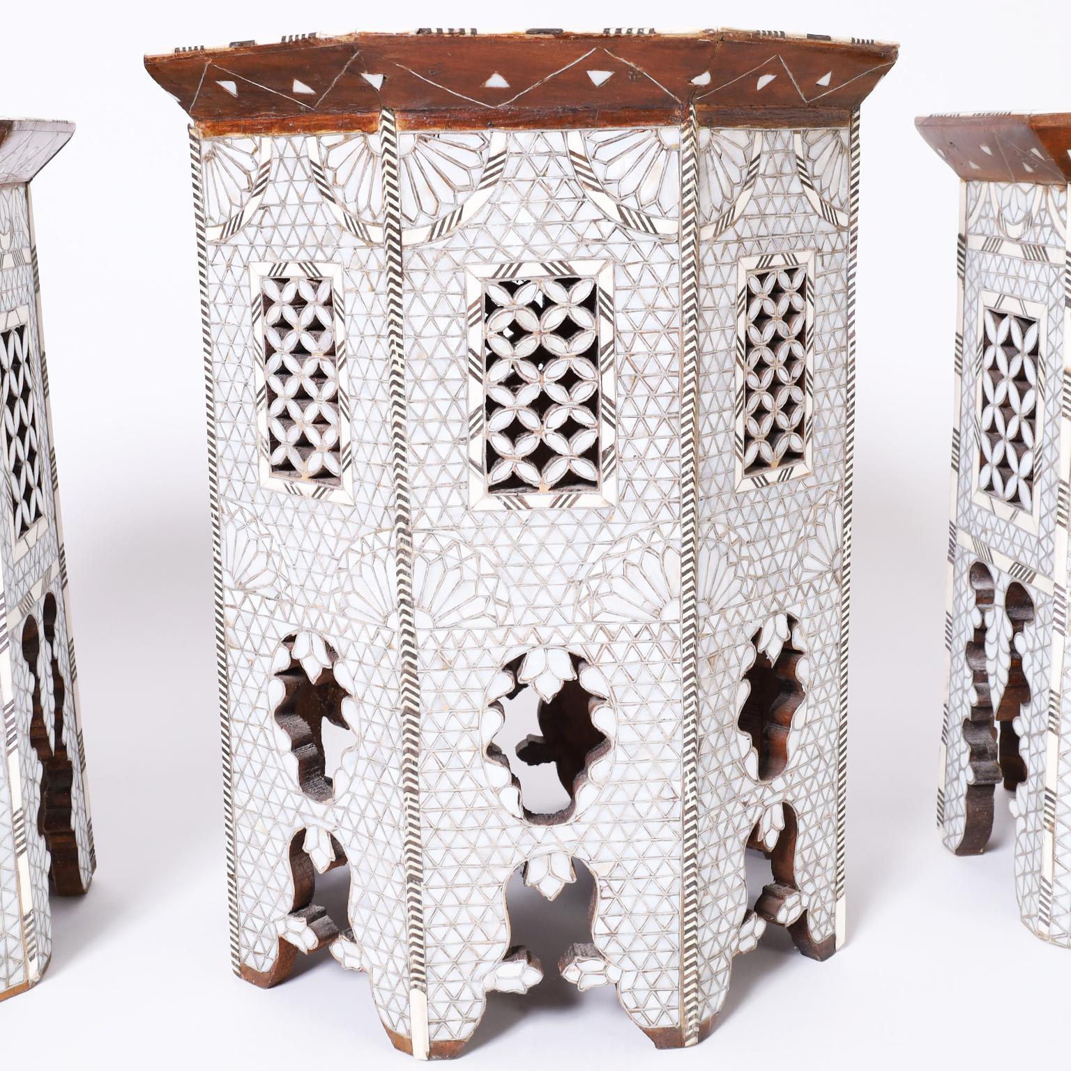 20th Century Set of Three Moroccan Mother of Pearl Stands or Tables, Priced Individually For Sale