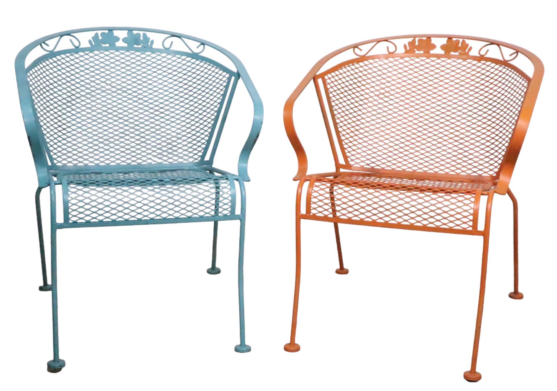 Set of Three Multi Colored Vintage Garden Patio Poolside Chairs Att. Salterini For Sale 2