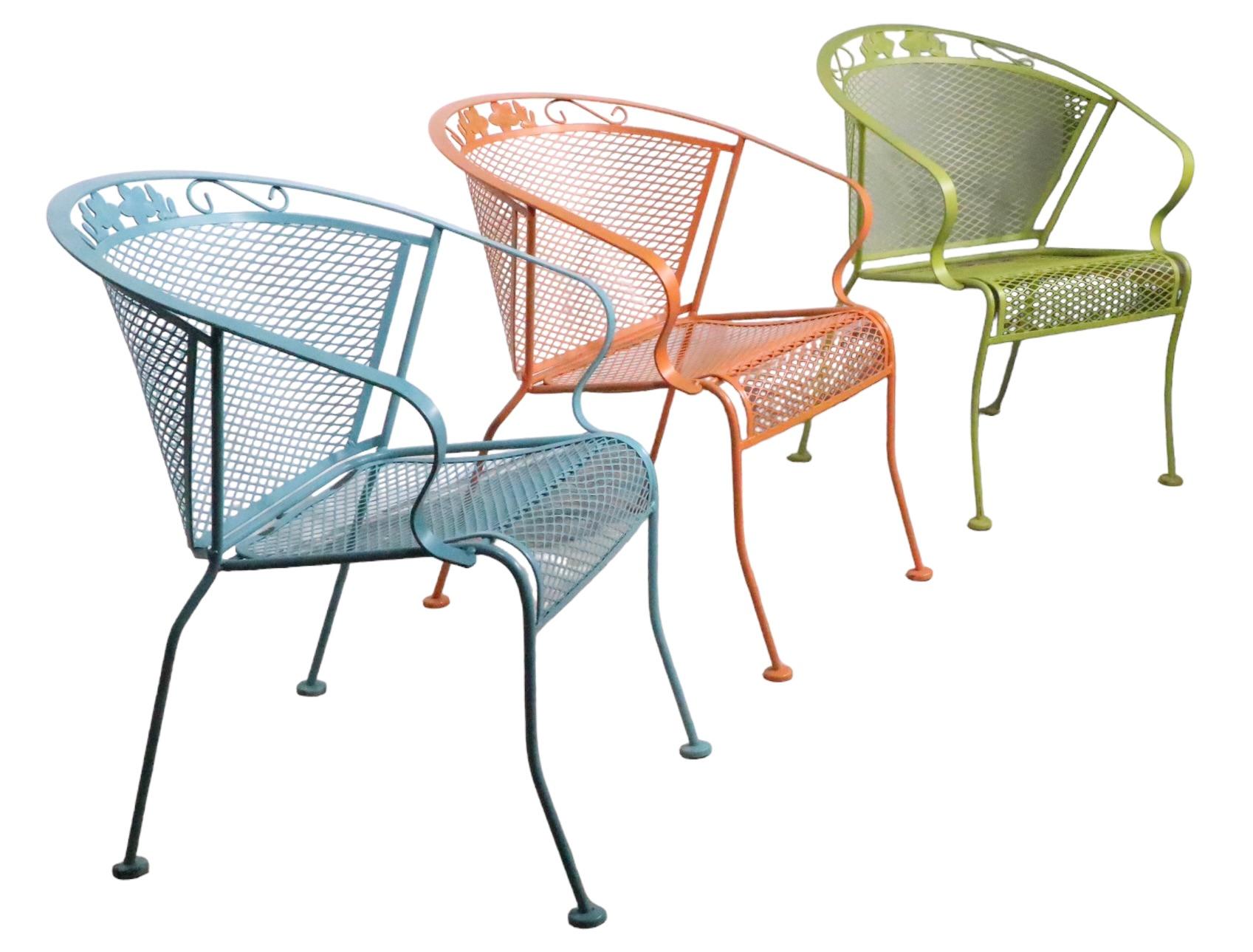 Set of Three Multi Colored Vintage Garden Patio Poolside Chairs Att. Salterini For Sale 4