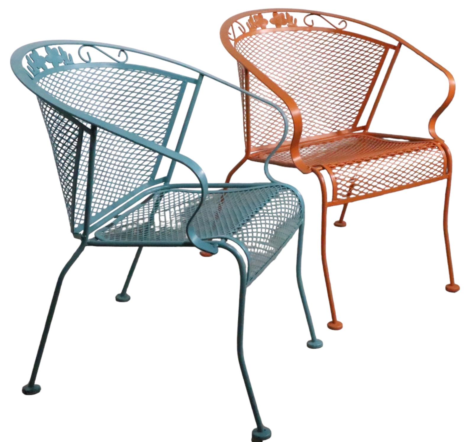20th Century Set of Three Multi Colored Vintage Garden Patio Poolside Chairs Att. Salterini For Sale
