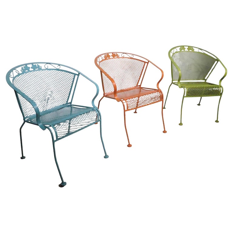 Set of Three Multi Colored Vintage Garden Patio Poolside Chairs Att ...