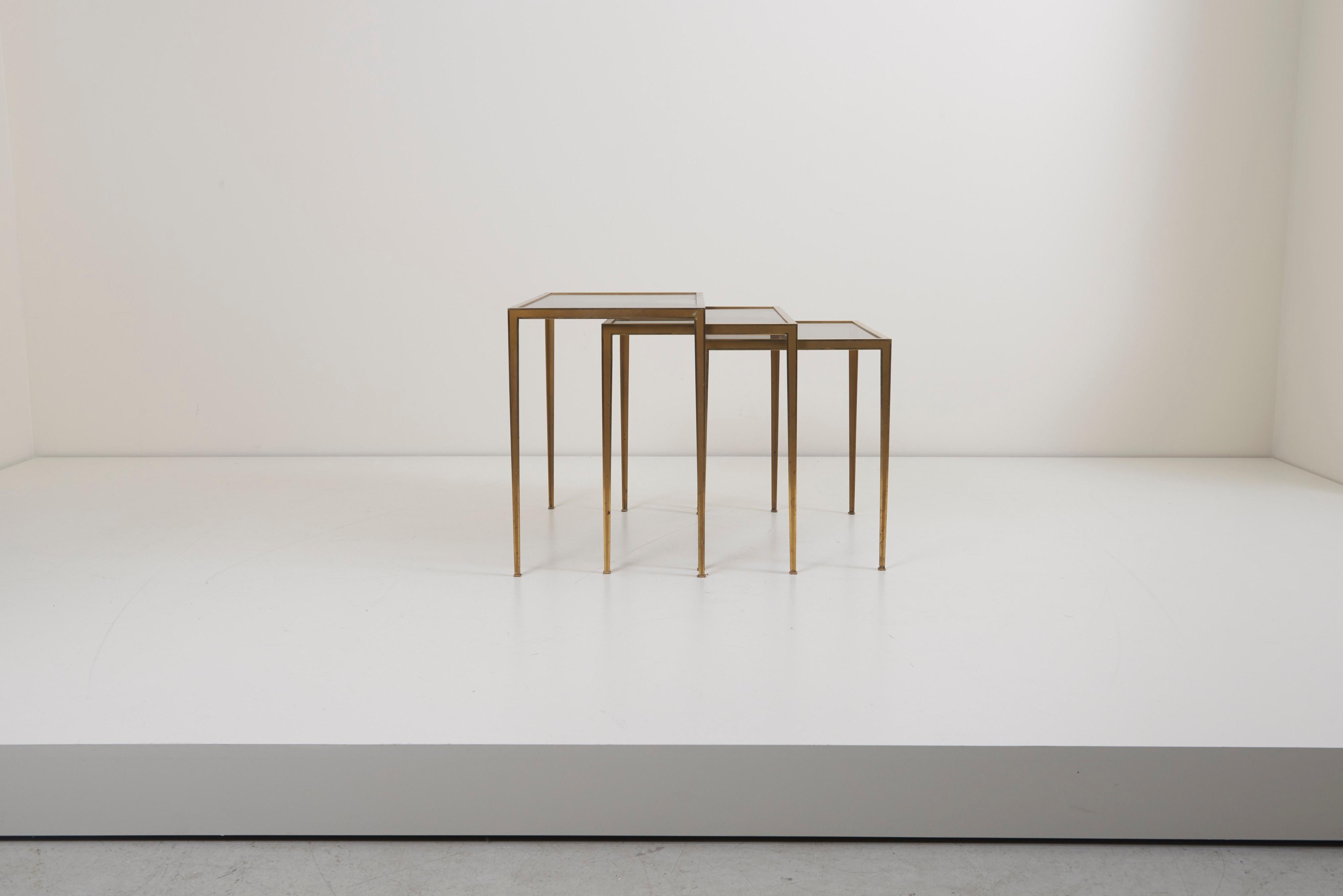 Set of Three Münchner Werkstätten Brass and Glass Nesting Tables 3