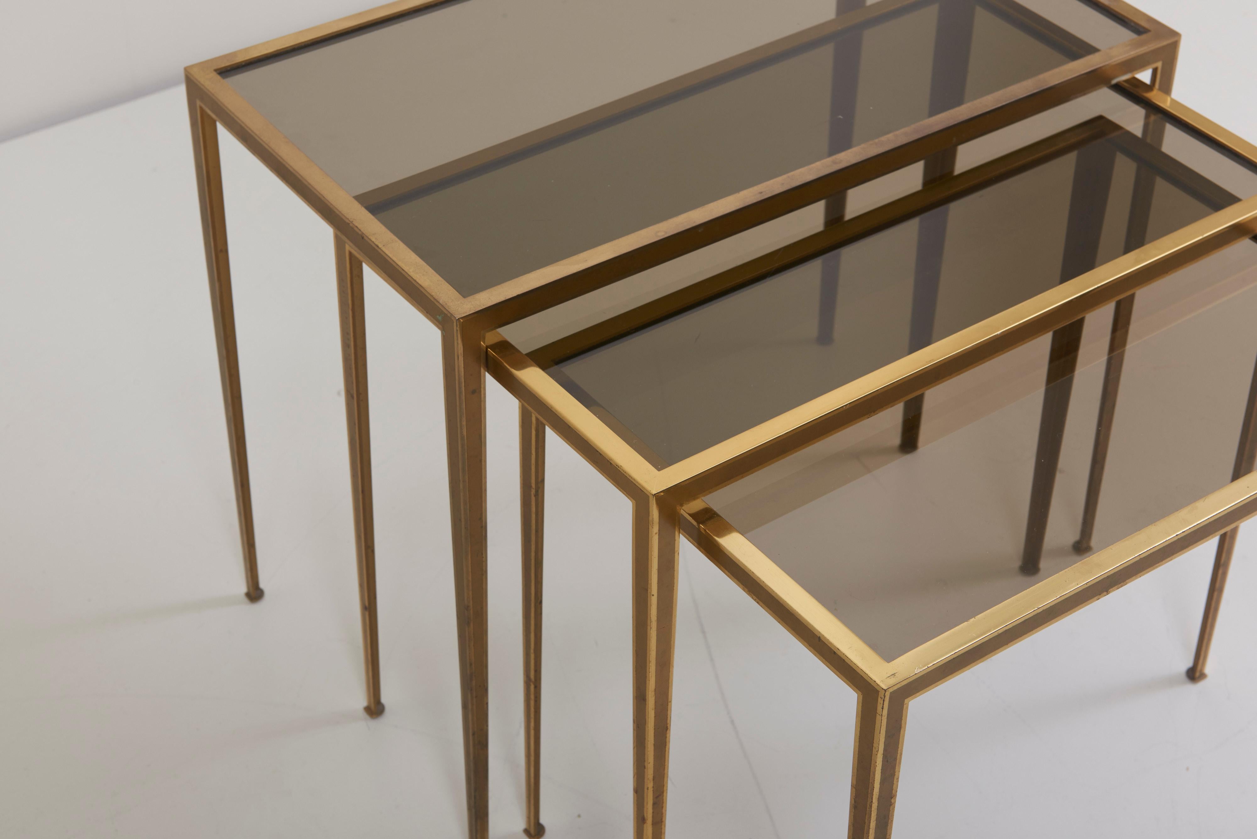 Metal Set of Three Münchner Werkstätten Brass and Glass Nesting Tables