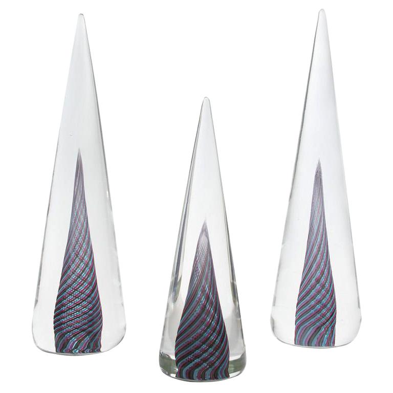 Set of Three Murano Glass Cone-Shaped Decorations by Cenedese