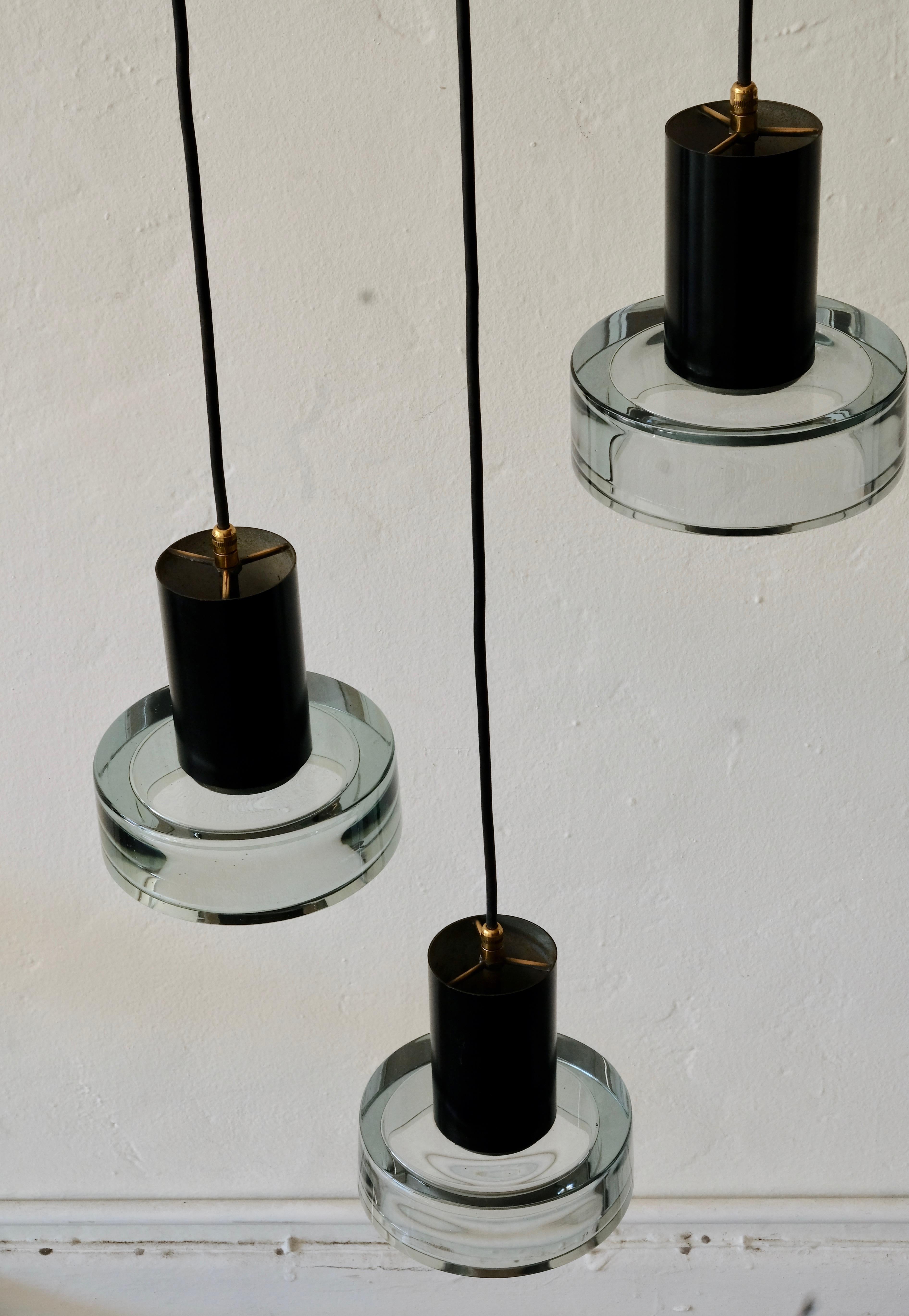 Mid-Century Modern Set of Three Murano Glass Flavio Poli for Seguso Pendant Lights, 1960s