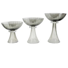 Set of Three Murano Glass Modernist Bowls or Vases in Handblown Smoked Glass