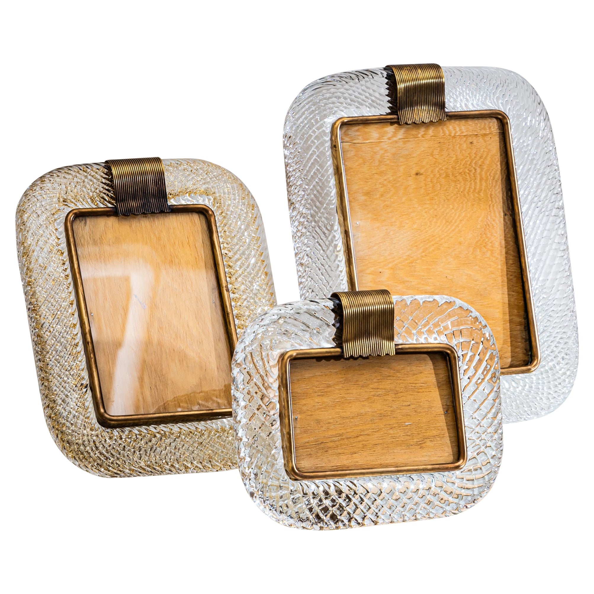 Set of Three Murano Glass Table Frames by Barovier & Toso, Italy, Mid-20th C. For Sale