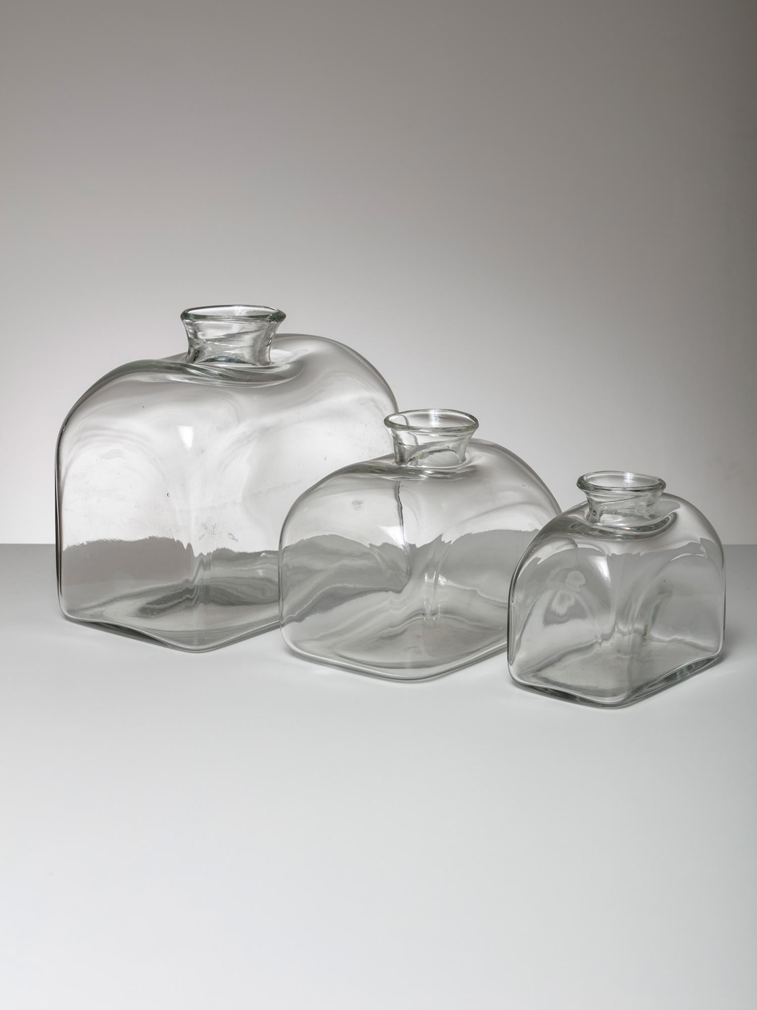 Italian Set of Three Murano Glass Vases Attributed to Barbini, Italy, 1970s For Sale