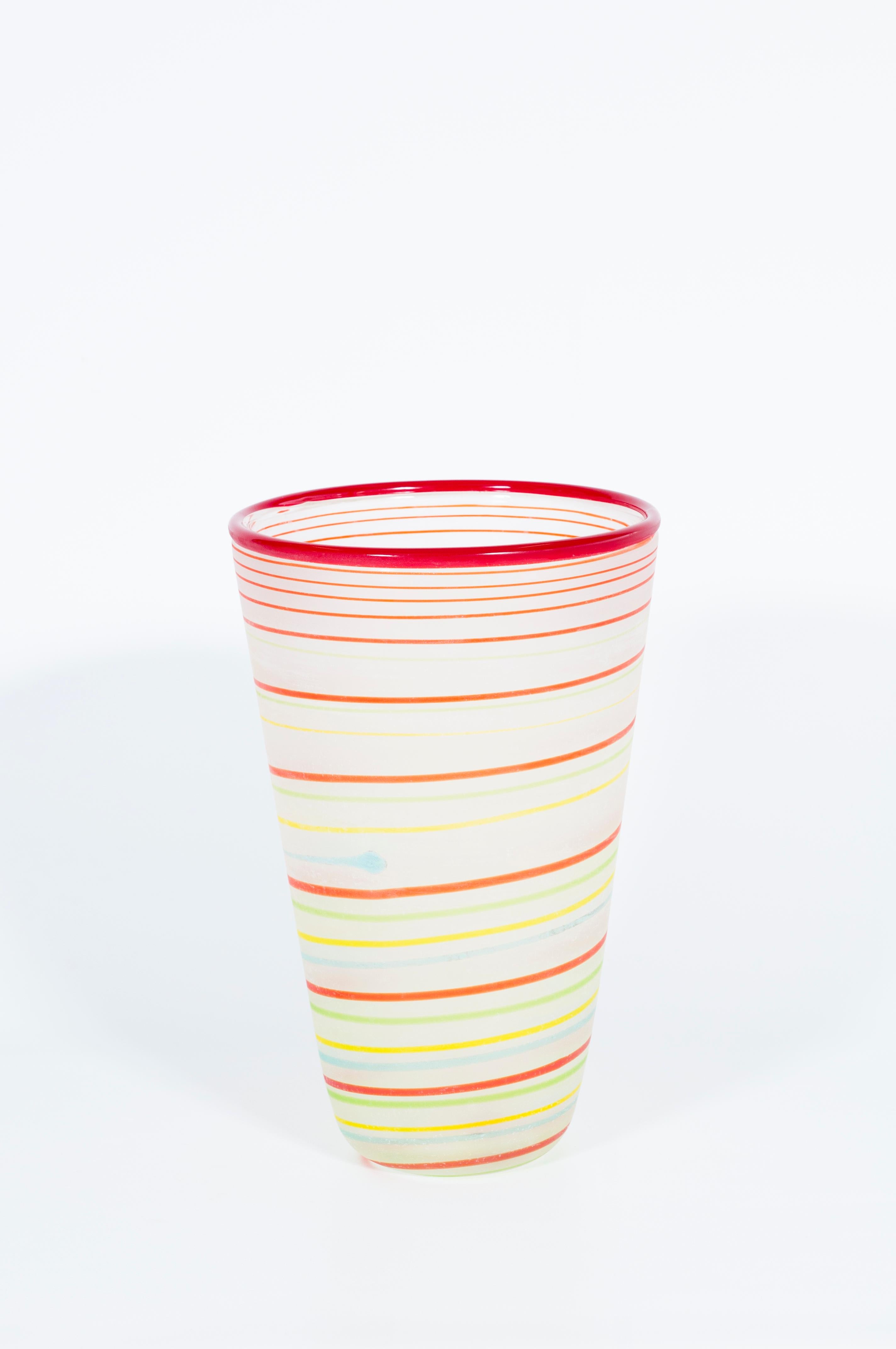 Exceptional Set of Three Murano Glass Vases by Cenedese, Italian Mid-Century Modern, circa 1970s

A vibrant and highly collectible set of three Italian Murano glass vases, executed by the esteemed glassworks of Cenedese in the 1970s. These exquisite