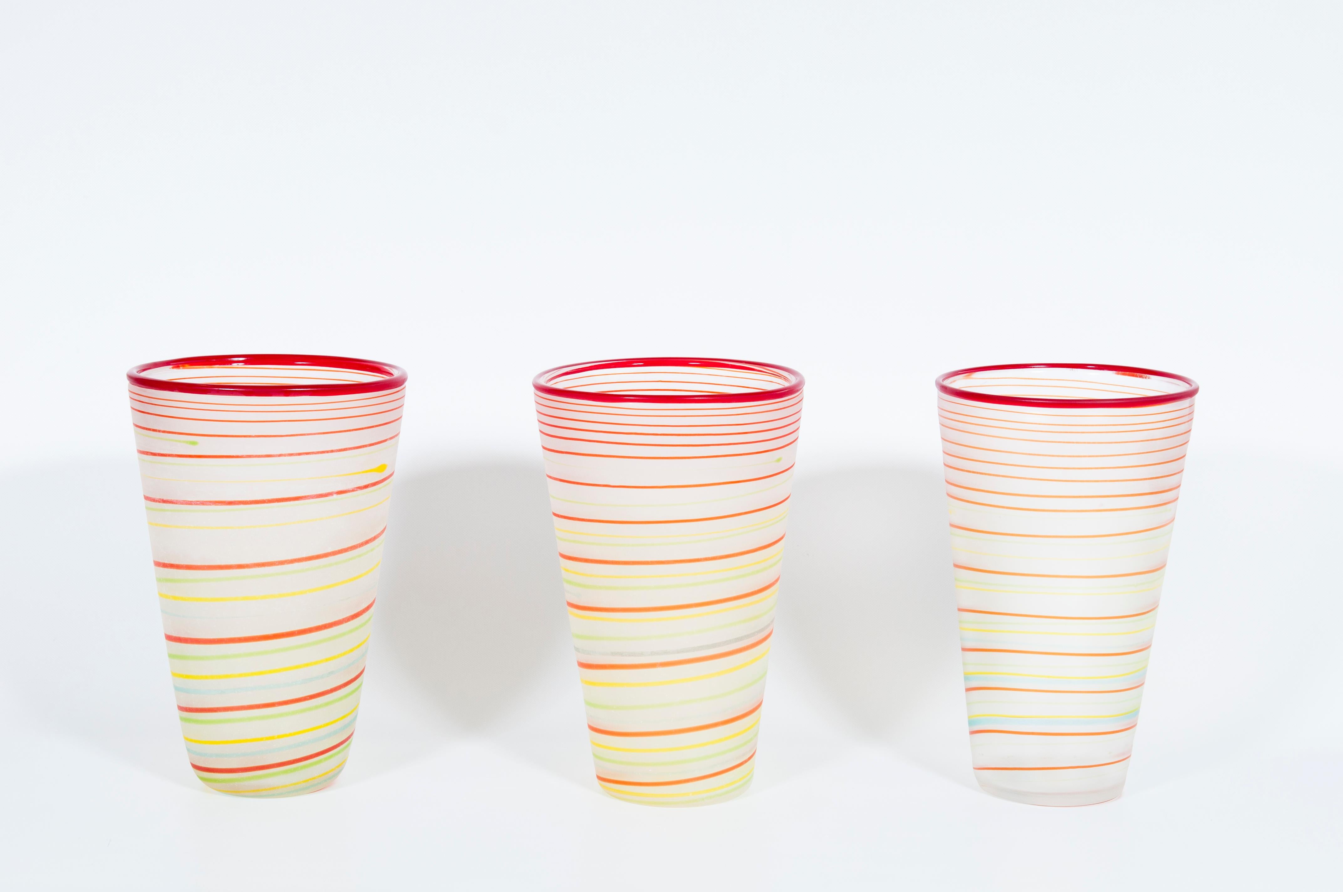 Set of Three Murano Glass Vases by Cenedese, Italian Mid-Century Modern Moderno de mediados de siglo en venta