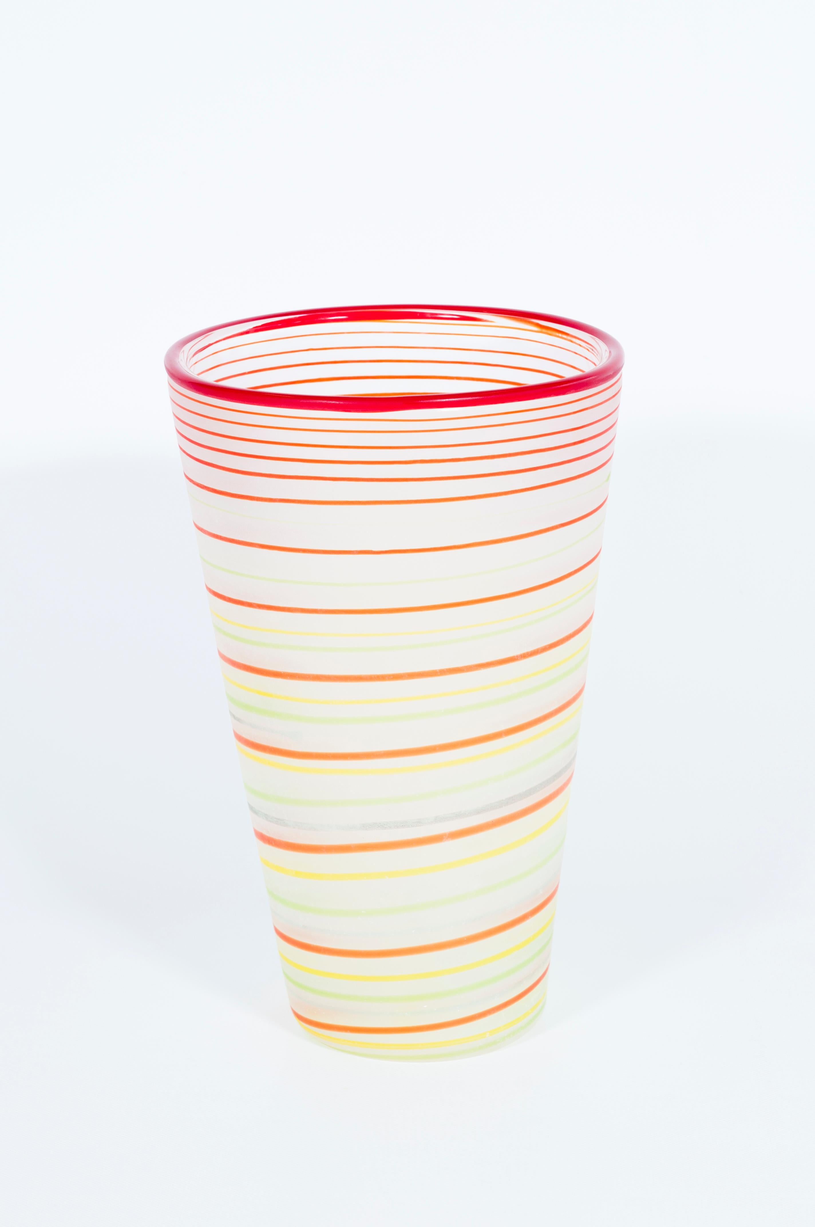 Set of Three Murano Glass Vases by Cenedese, Italian Mid-Century Modern Vidrio en venta