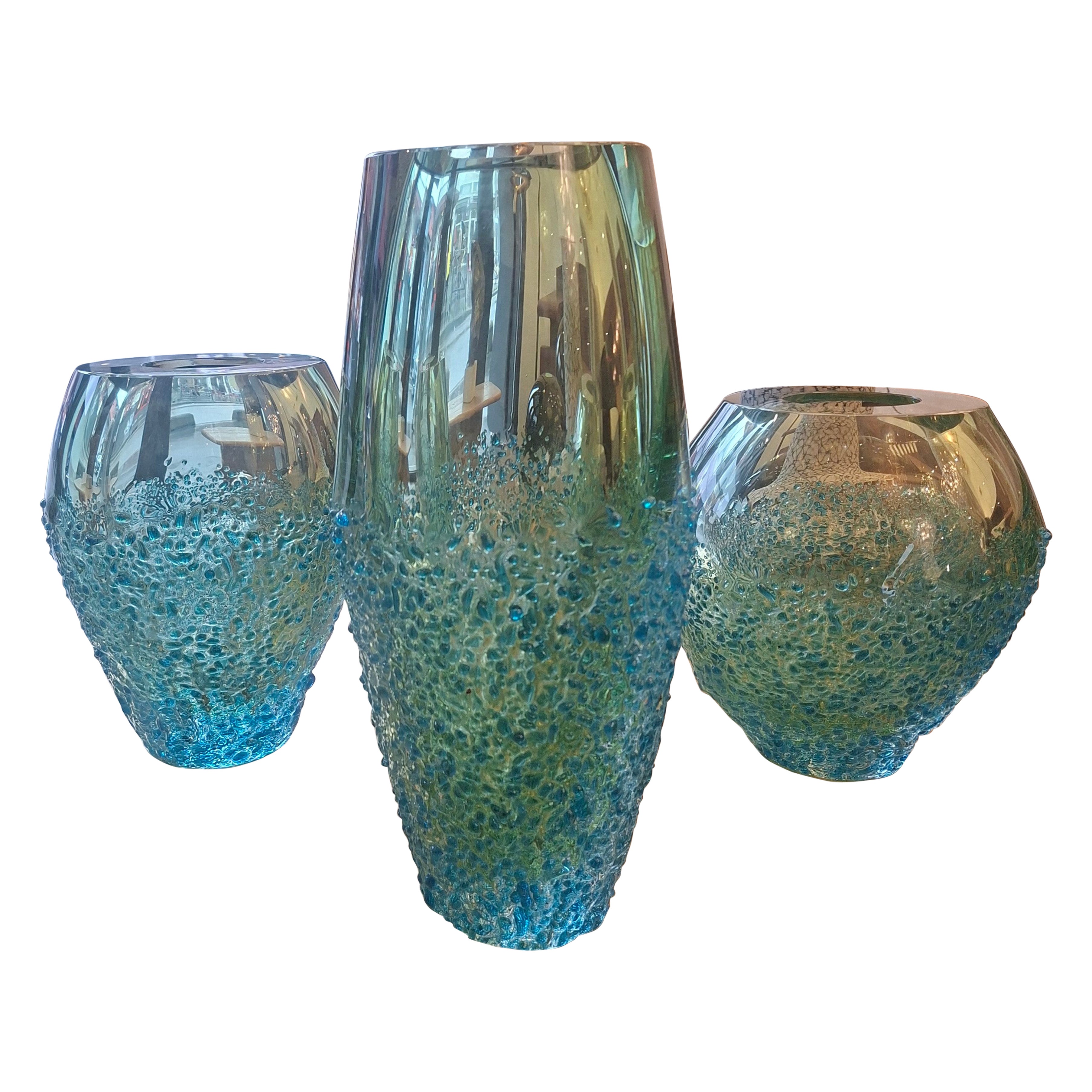 Juego de tres jarrones de cristal de Murano