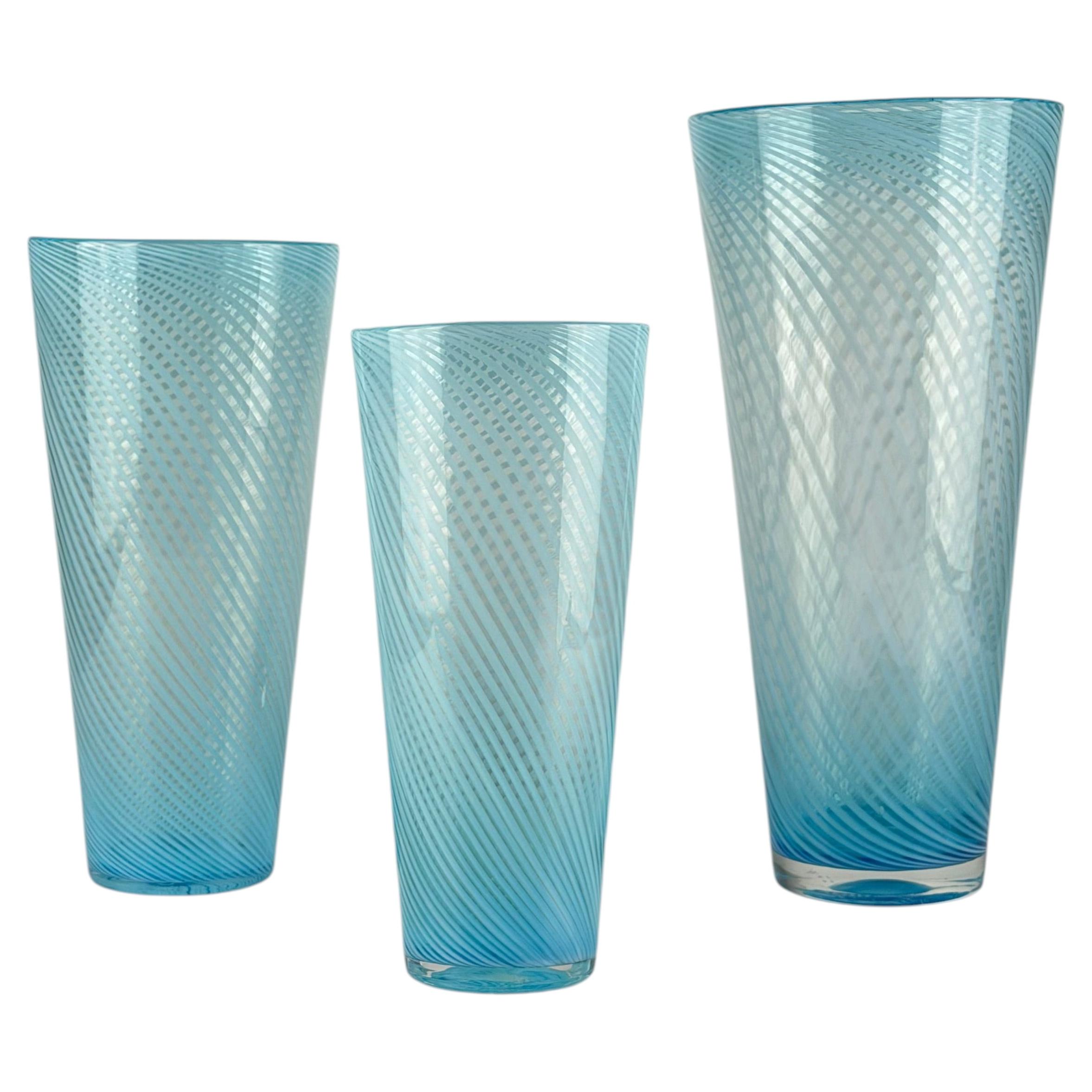 Set di tre vasi in vetro di Murano nello stile di Gio Ponti, Italia, anni '70
