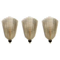 Set of Three Murano Glass Wall Sconces, Art Deco Style, in Stock