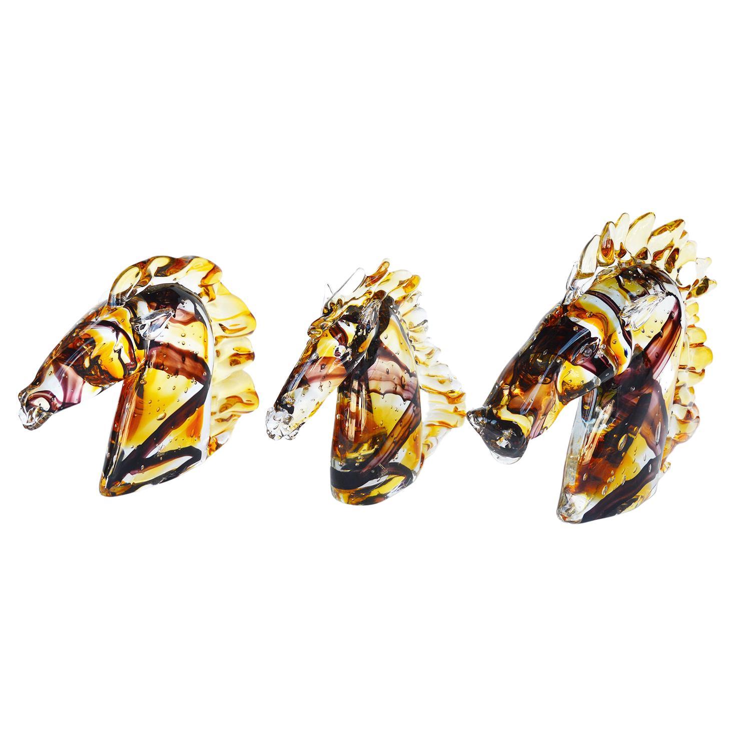 Set of Three Murano Horses Head Sculptures by Sergio Costantini, 1980s