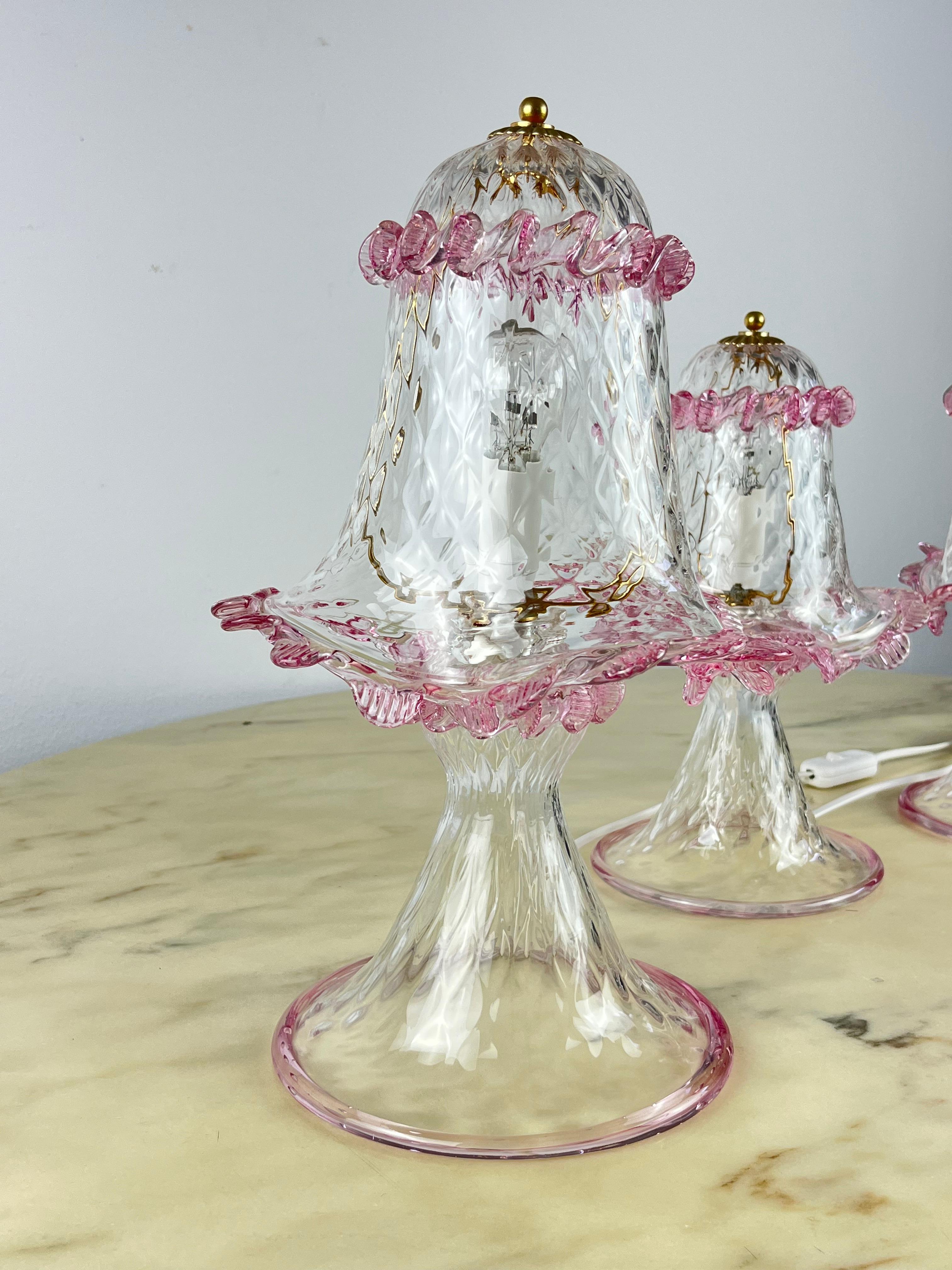 Murano Glass Set of Three Murano Lamps, Italy, 1980s For Sale