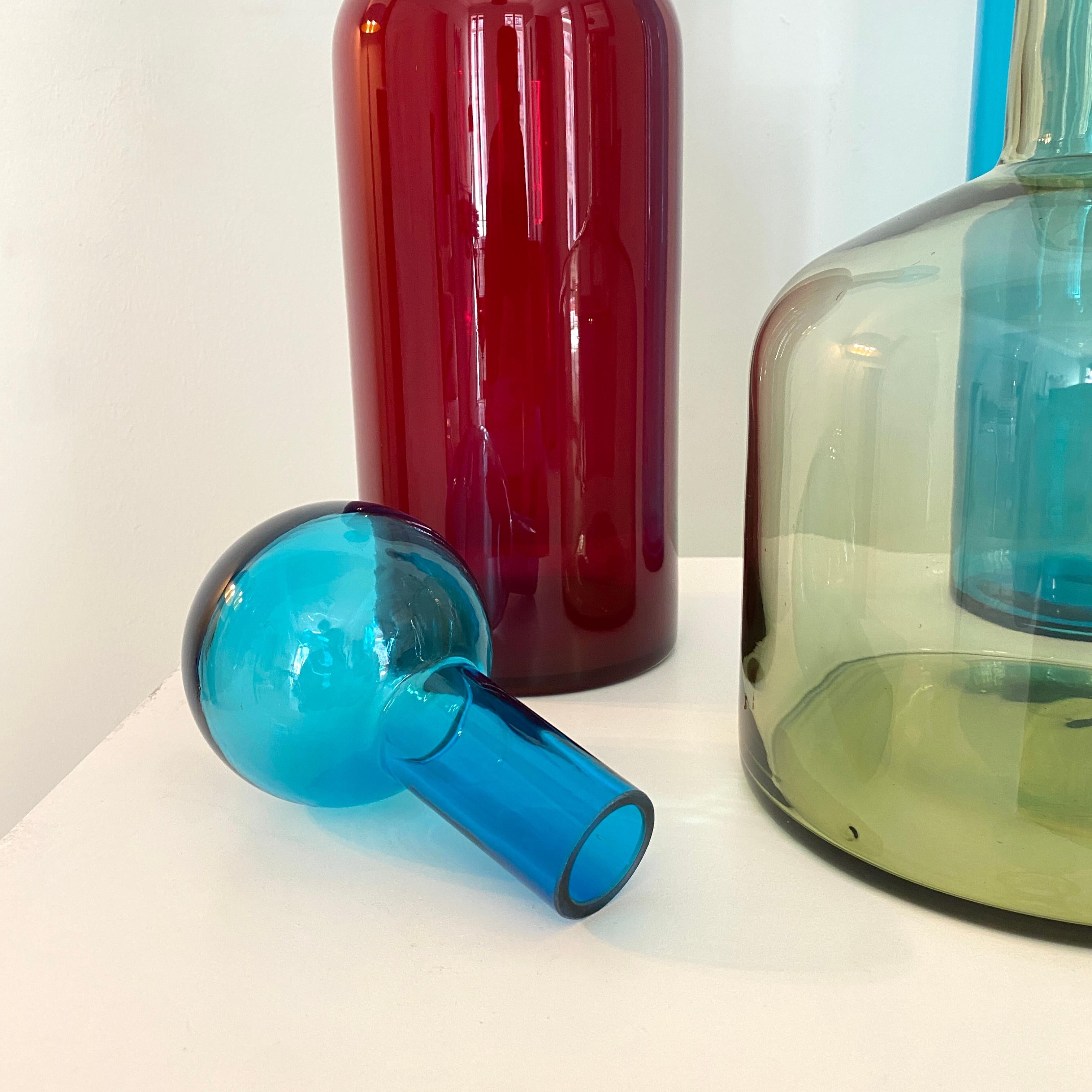 Contemporary Set of Three Murano Multicolored Blown Glass Bottle Vases Italian Modern, 2000s
