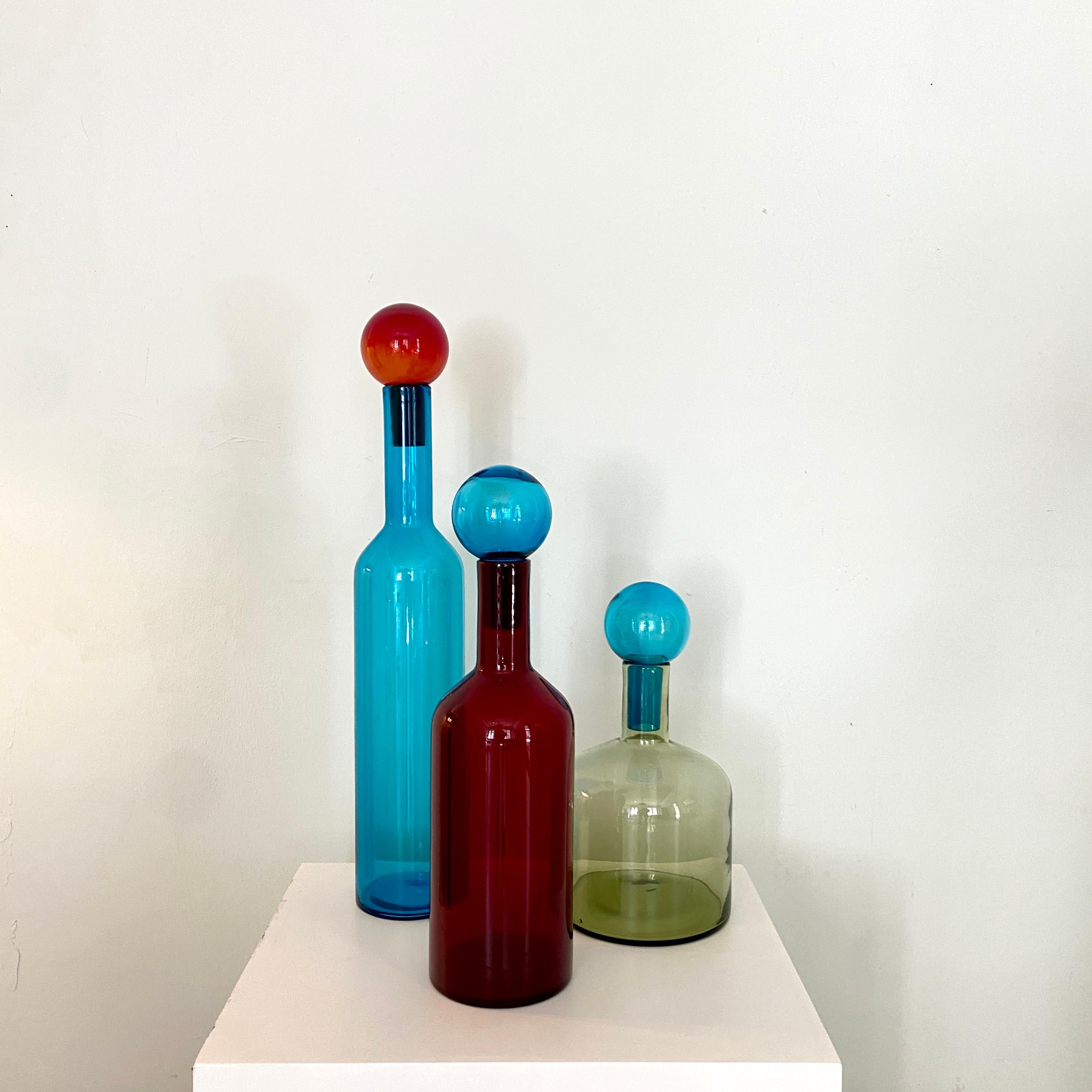 Set of Three Murano Multicolored Blown Glass Bottle Vases Italian Modern, 2000s 1