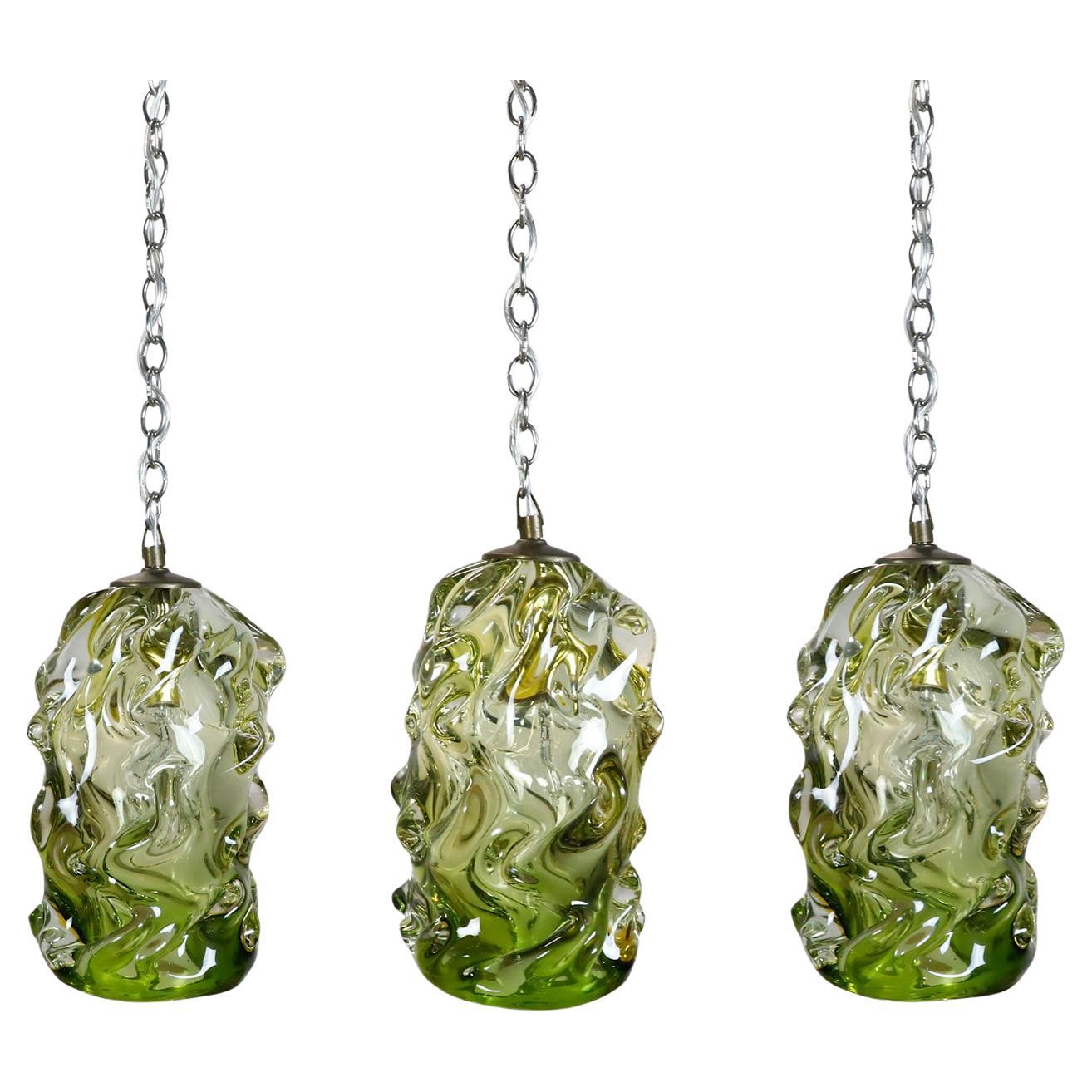 Set of Three Murano Pendant Lights For Sale